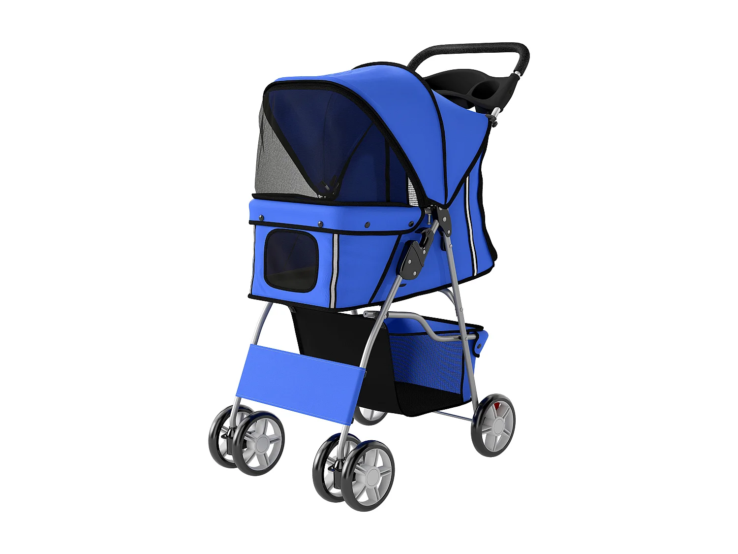 Passeggino per cani pieghevole in metallo e tessuto oxford blu