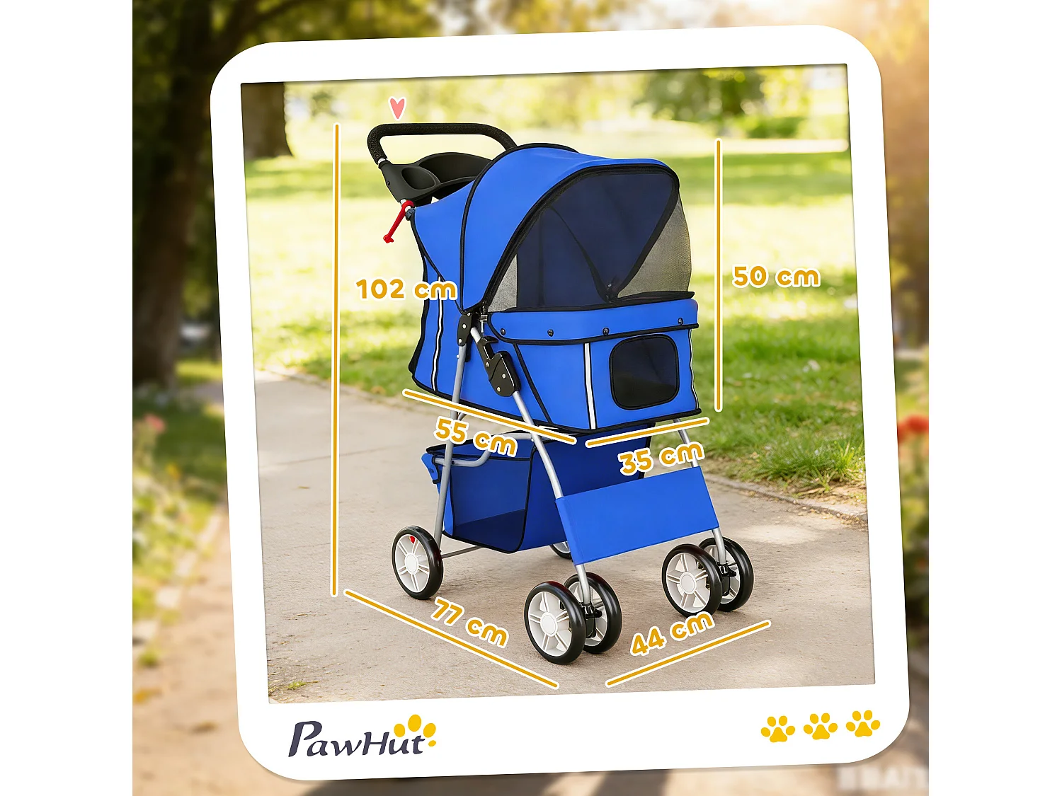 Passeggino per cani pieghevole in metallo e tessuto oxford blu