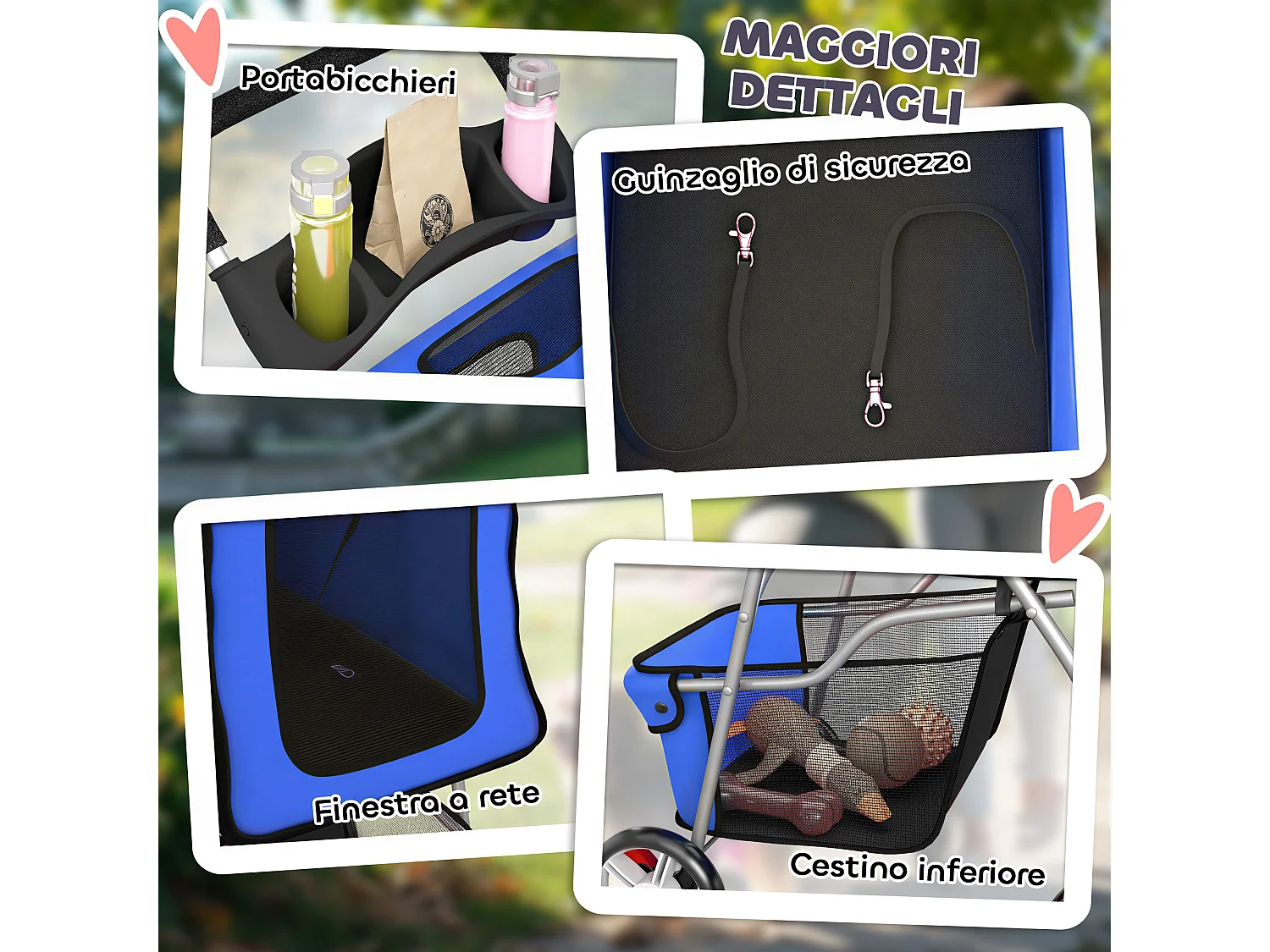 Passeggino per cani pieghevole in metallo e tessuto oxford blu