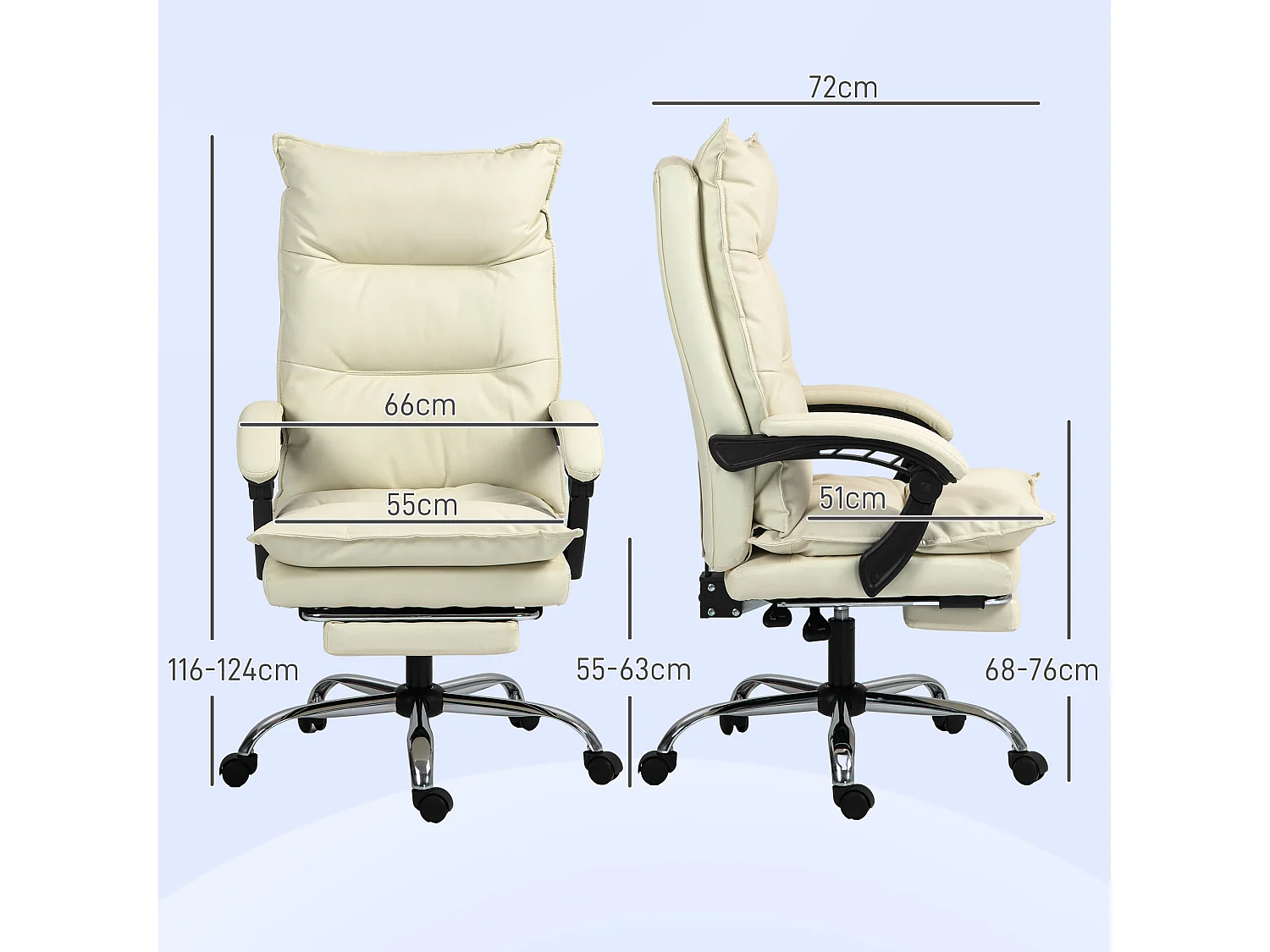 Sedia ufficio reclinabile con poggiapiedi in finta pelle beige