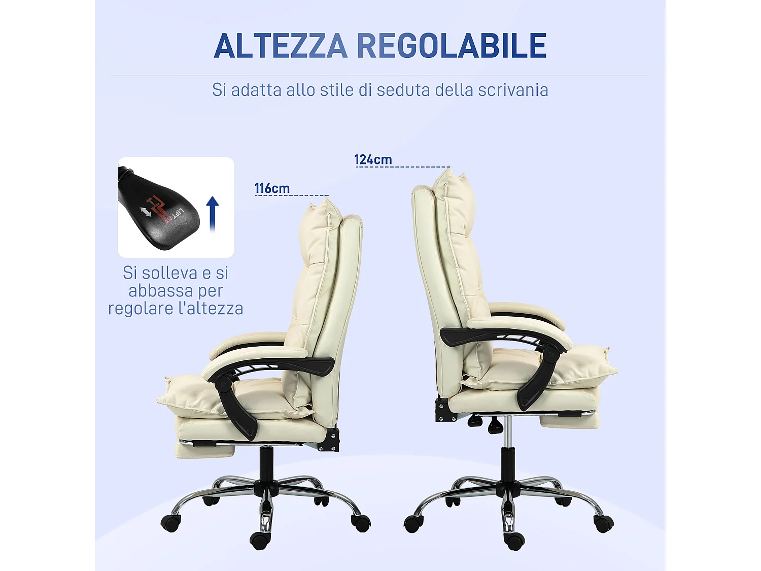 Sedia ufficio reclinabile con poggiapiedi in finta pelle beige