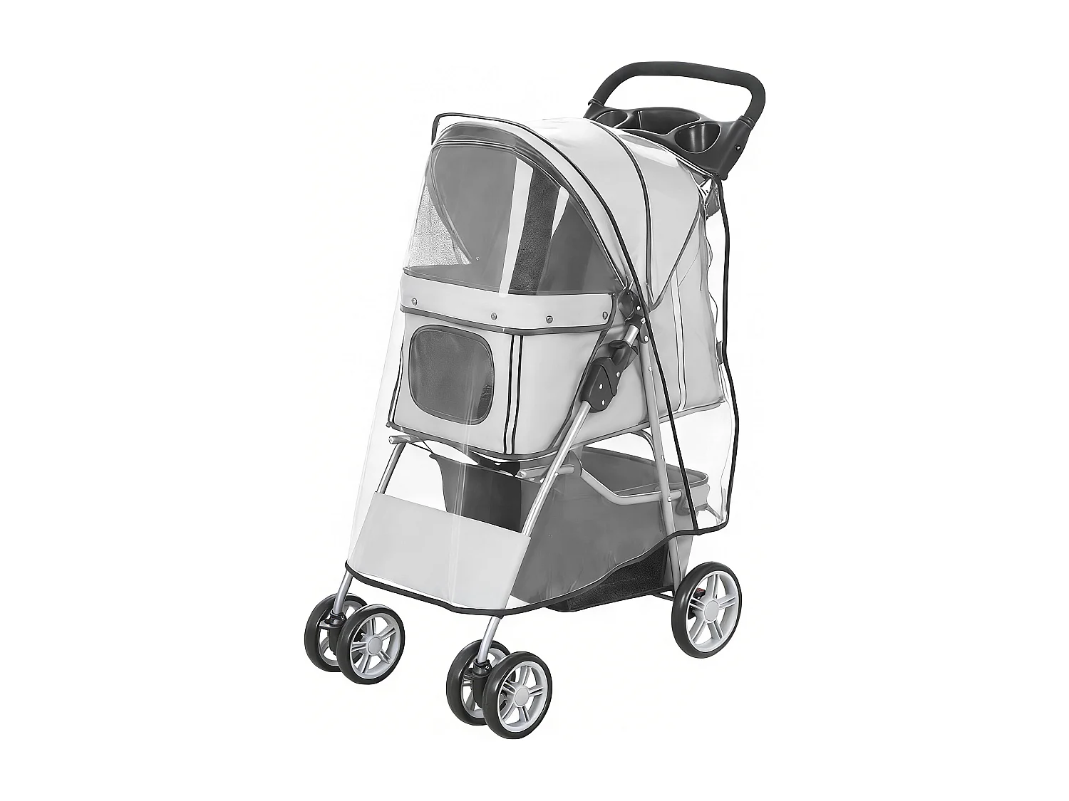 Passeggino per cani pieghevole con copertura antipioggia grigio
