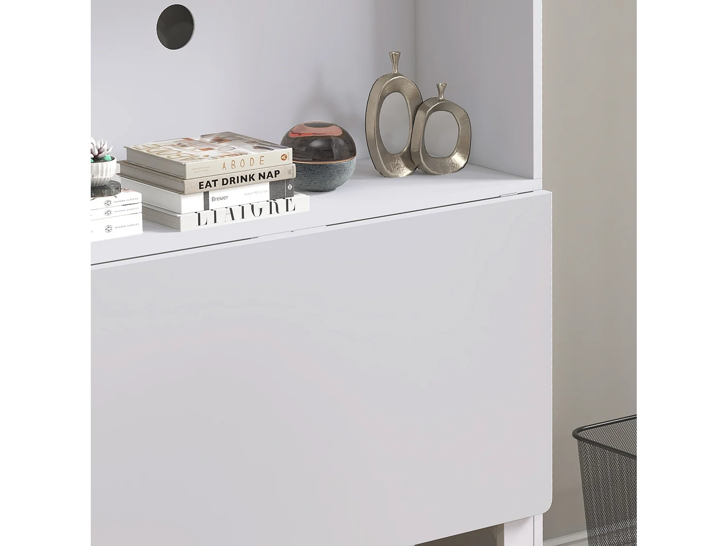 Scrivania pieghevole con libreria a 4 ripiani in legno bianco