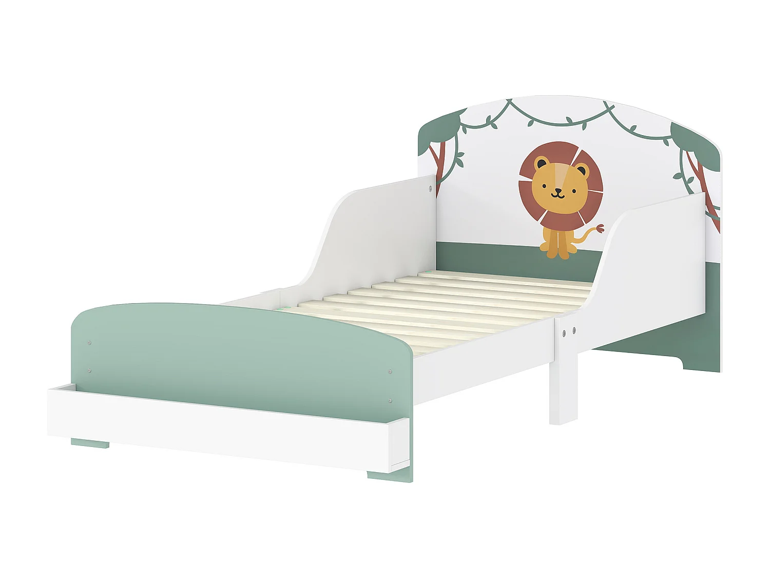 Letto per bambini con spazio contenitore e sponde laterali verde