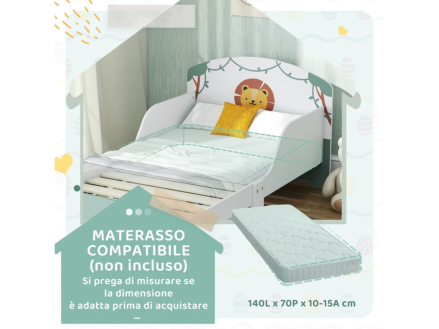 Letto per bambini con spazio contenitore e sponde laterali verde