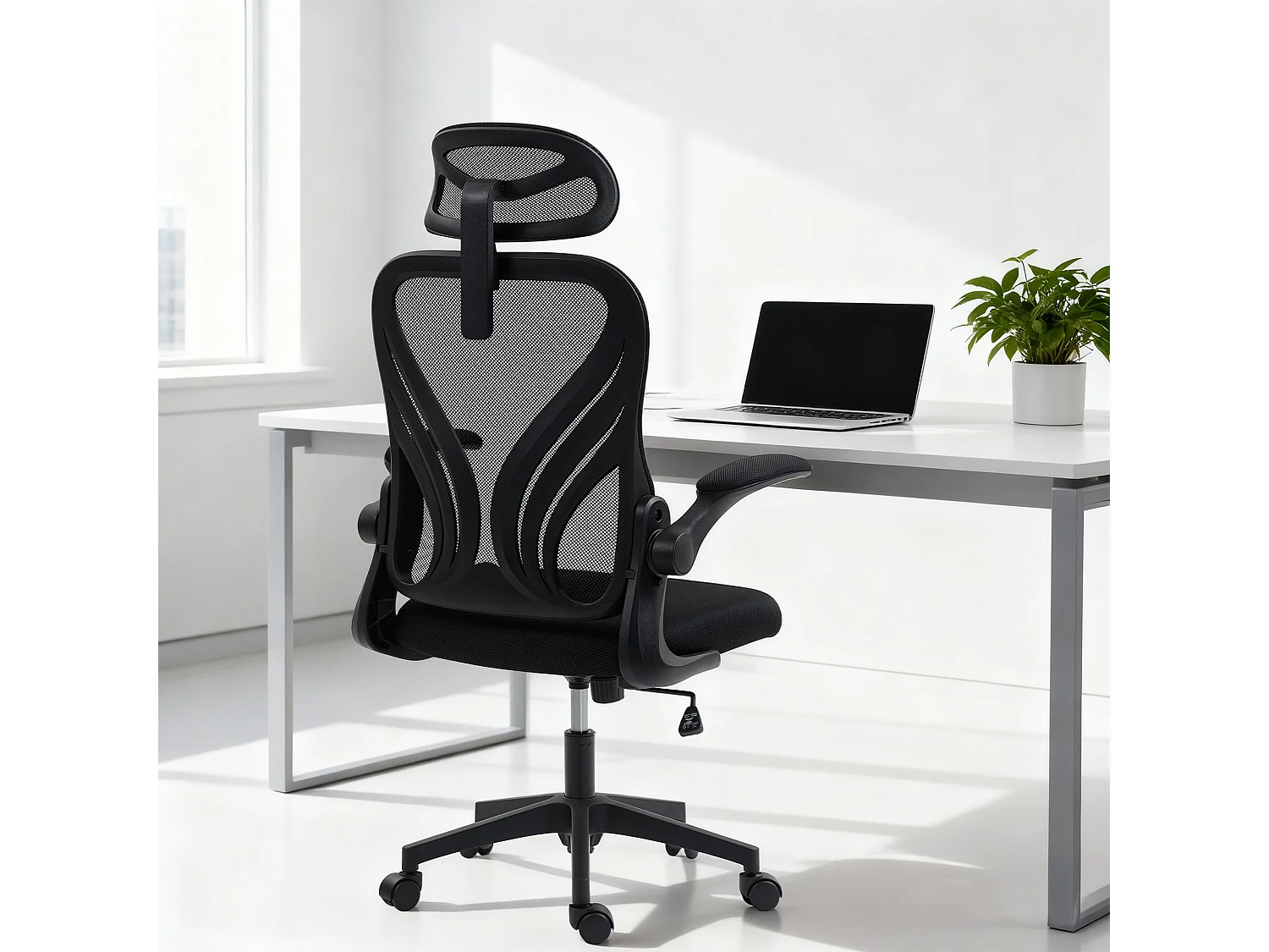 Sedia da ufficio ergonomica braccioli ribaltabili e supporto lombare