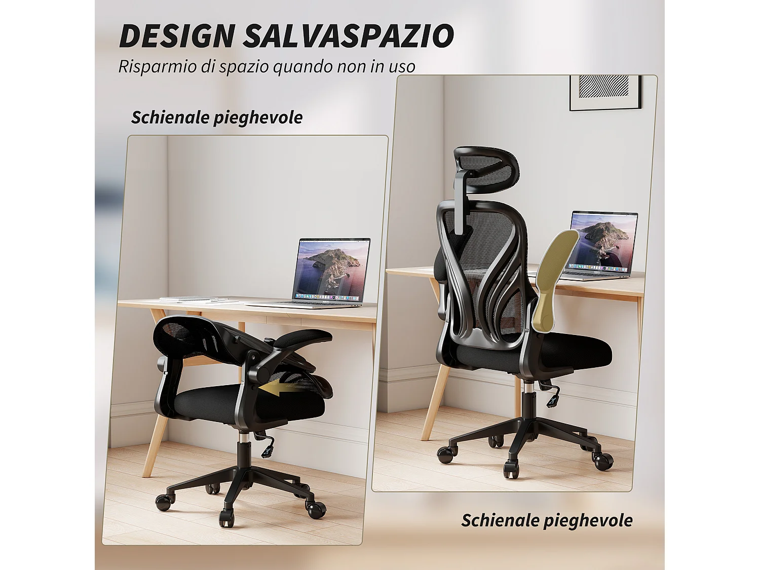 Sedia da ufficio ergonomica braccioli ribaltabili e supporto lombare