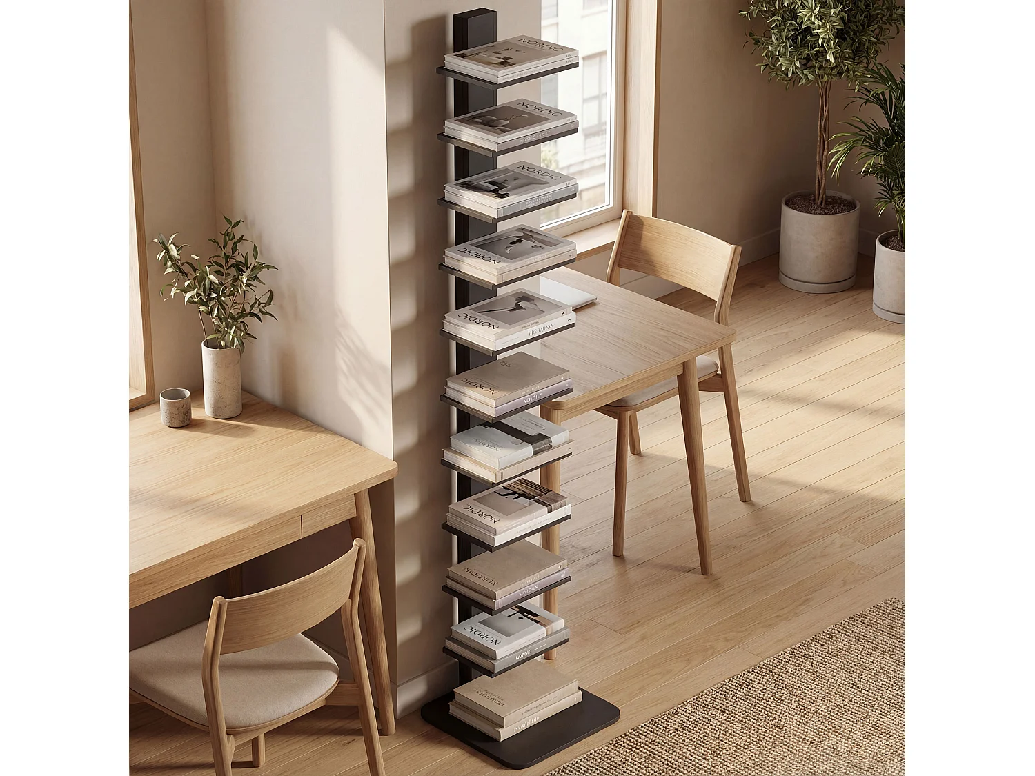 Libreria Verticale Salvaspazio a 11 Ripiani, Alta e Stretta, Nero