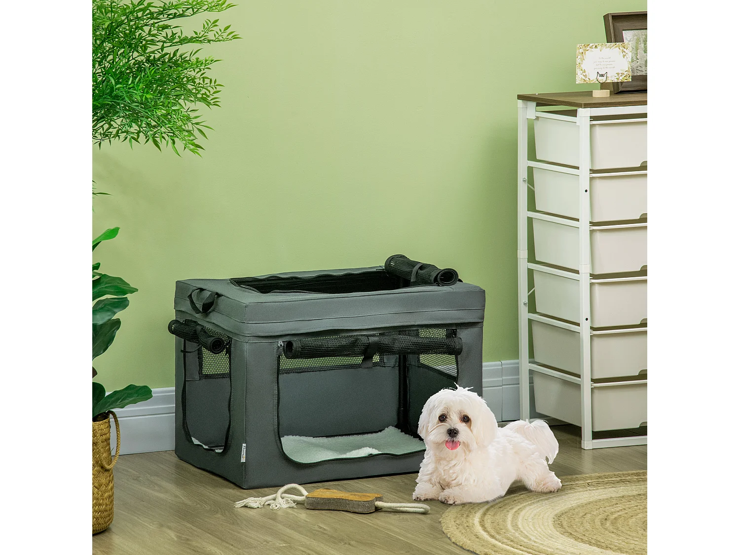 Trasportino per cani mini e gatti con cuscino rimovibile grigio