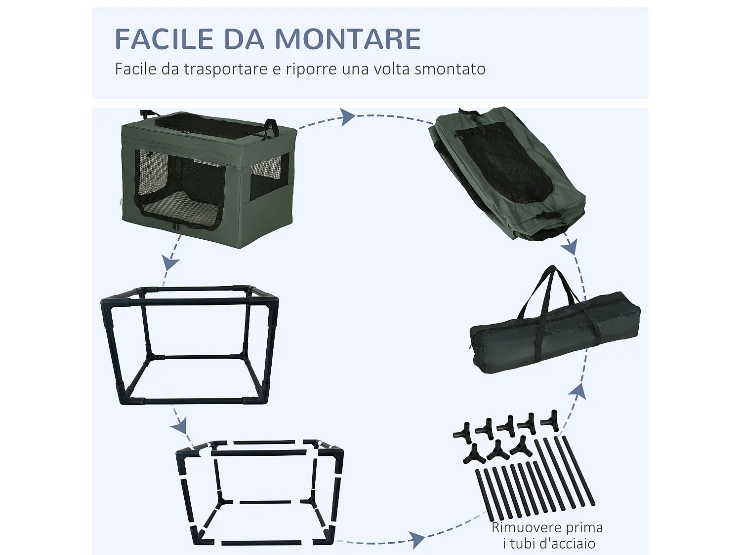 Trasportino per cani mini e gatti con cuscino rimovibile grigio