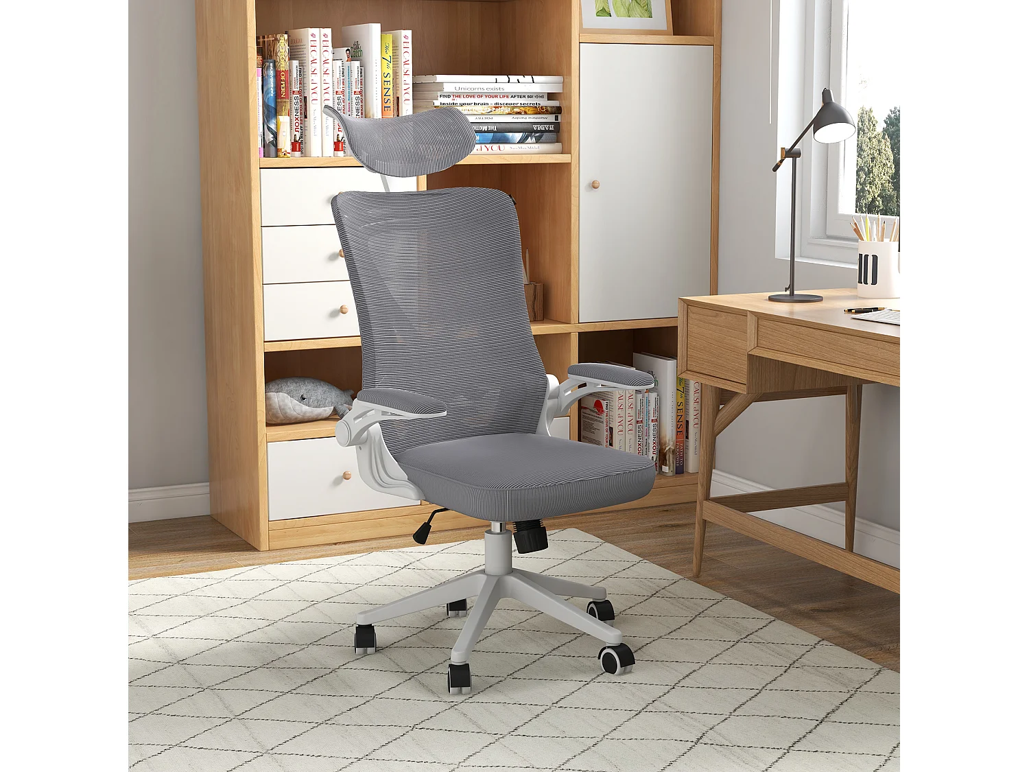 Sedia da ufficio ergonomica con poggiatesta supporto lombare grigio