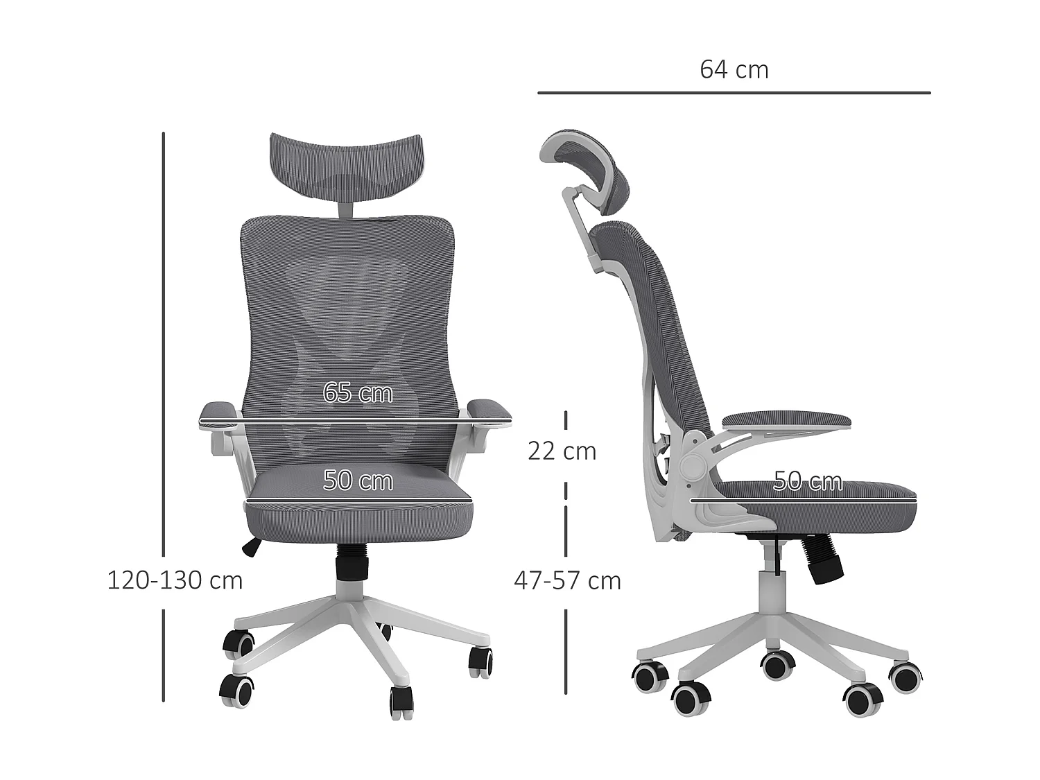 Sedia da ufficio ergonomica con poggiatesta supporto lombare grigio