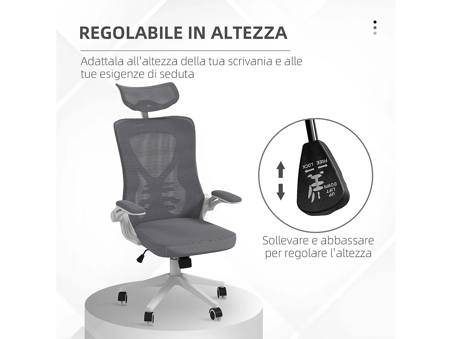 Sedia da ufficio ergonomica con poggiatesta supporto lombare grigio