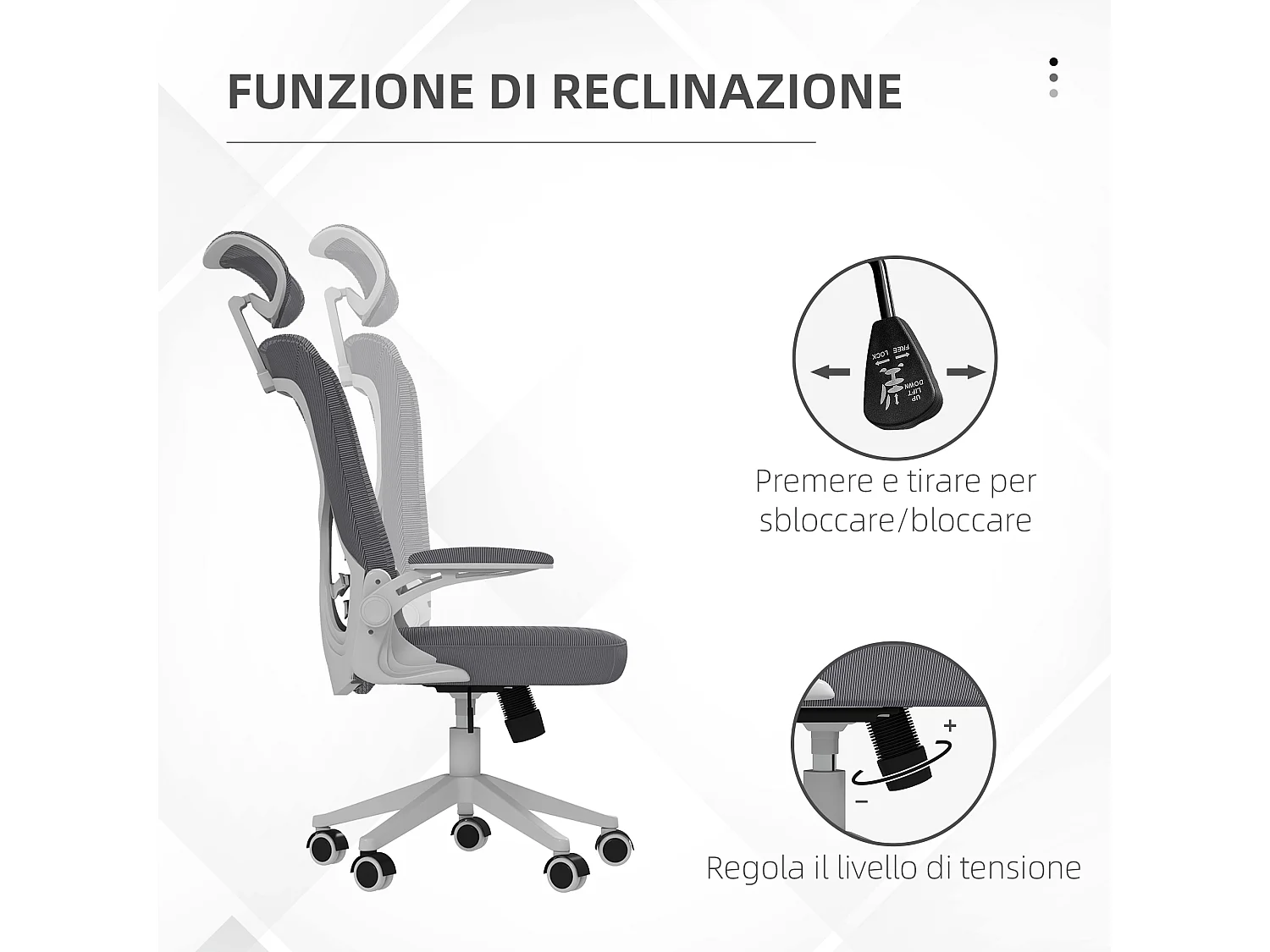 Sedia da ufficio ergonomica con poggiatesta supporto lombare grigio