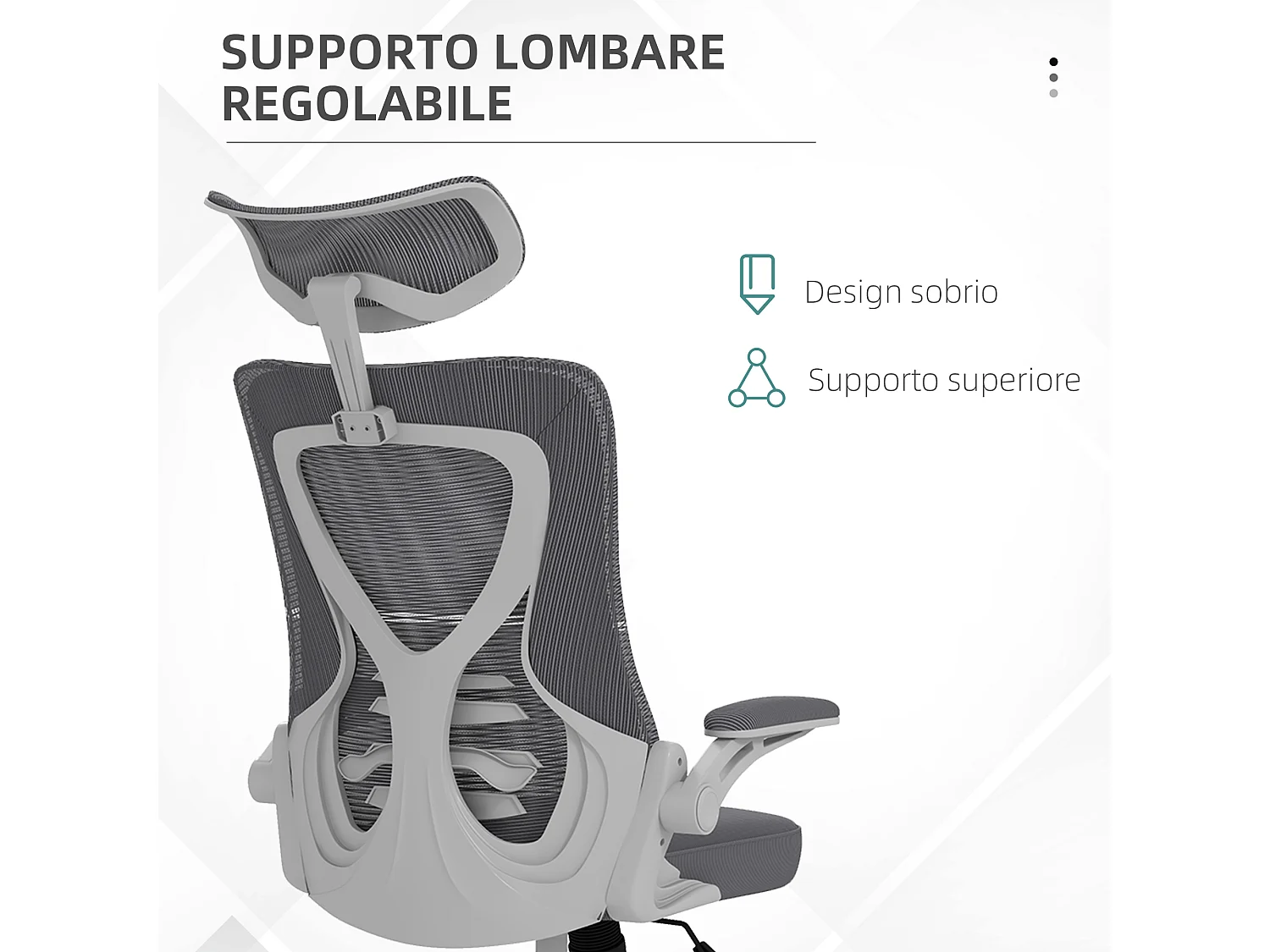 Sedia da ufficio ergonomica con poggiatesta supporto lombare grigio