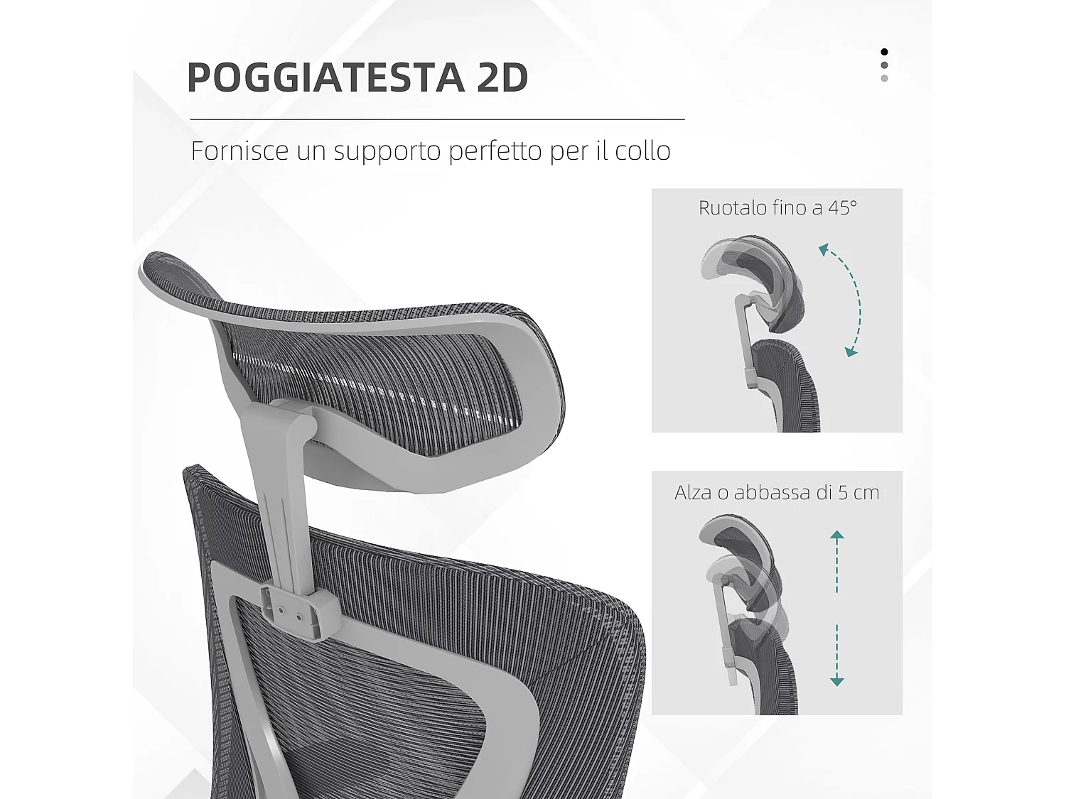 Sedia da ufficio ergonomica con poggiatesta supporto lombare grigio
