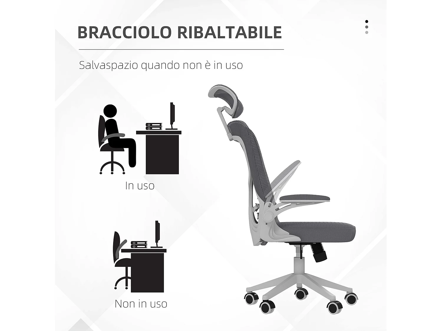 Sedia da ufficio ergonomica con poggiatesta supporto lombare grigio