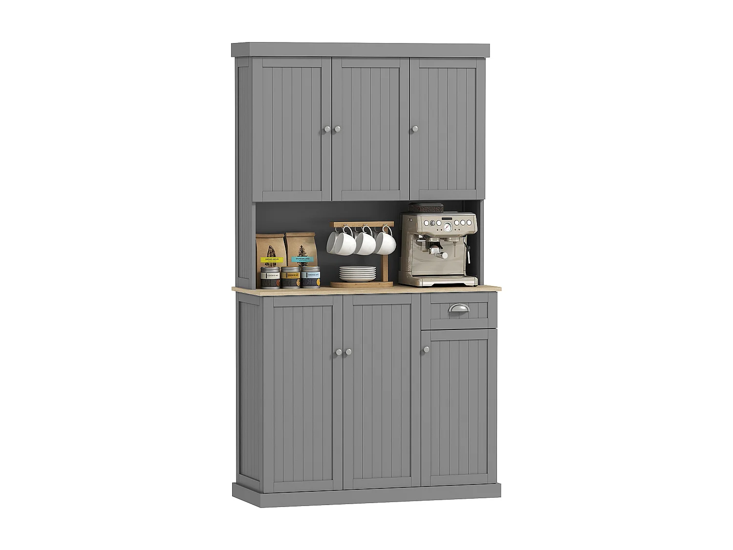 Mobile cucina stile country con mensole regolabili in legno grigio