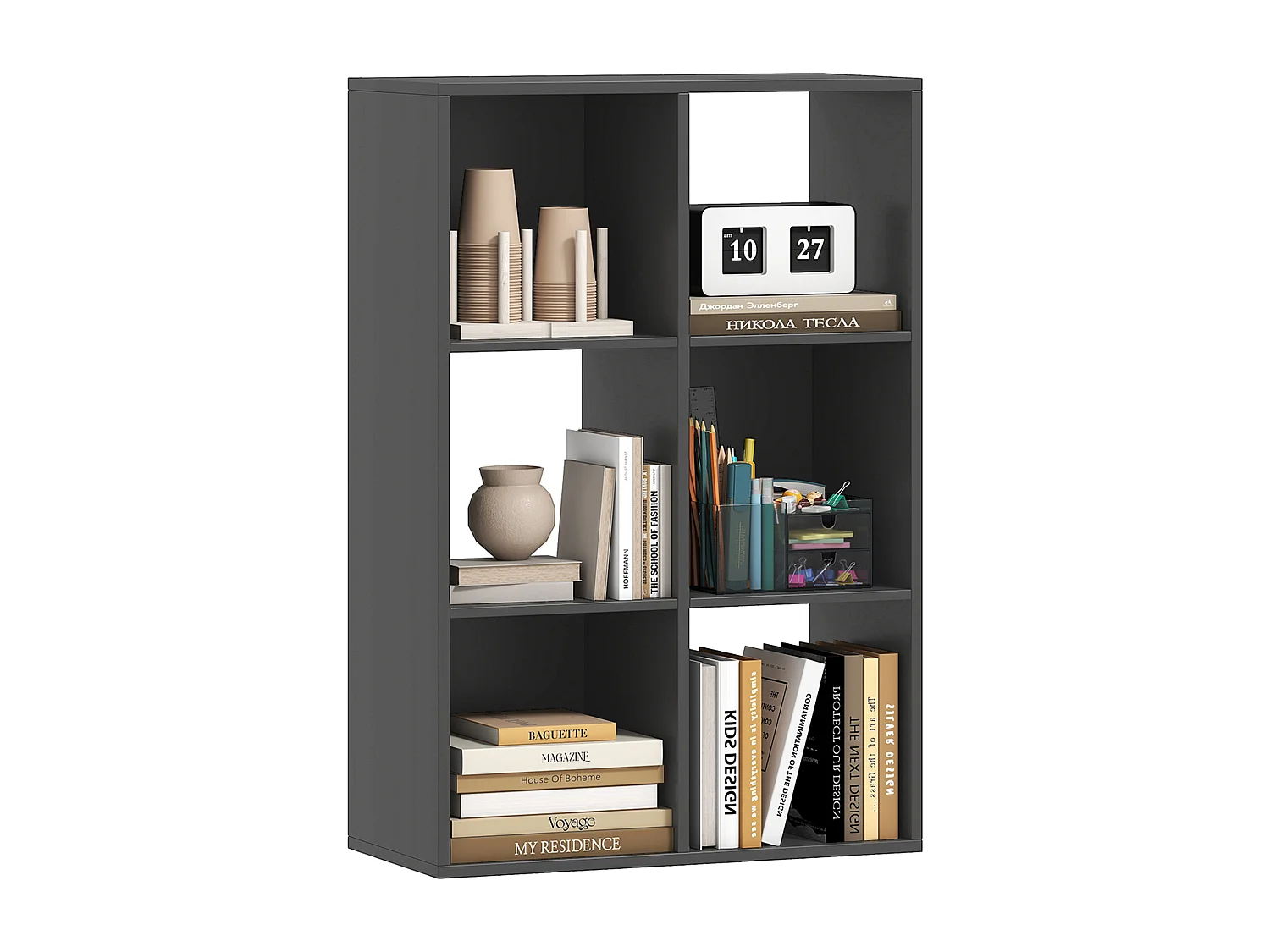 Libreria a cubi moderna con 6 ripiani in truciolato nero