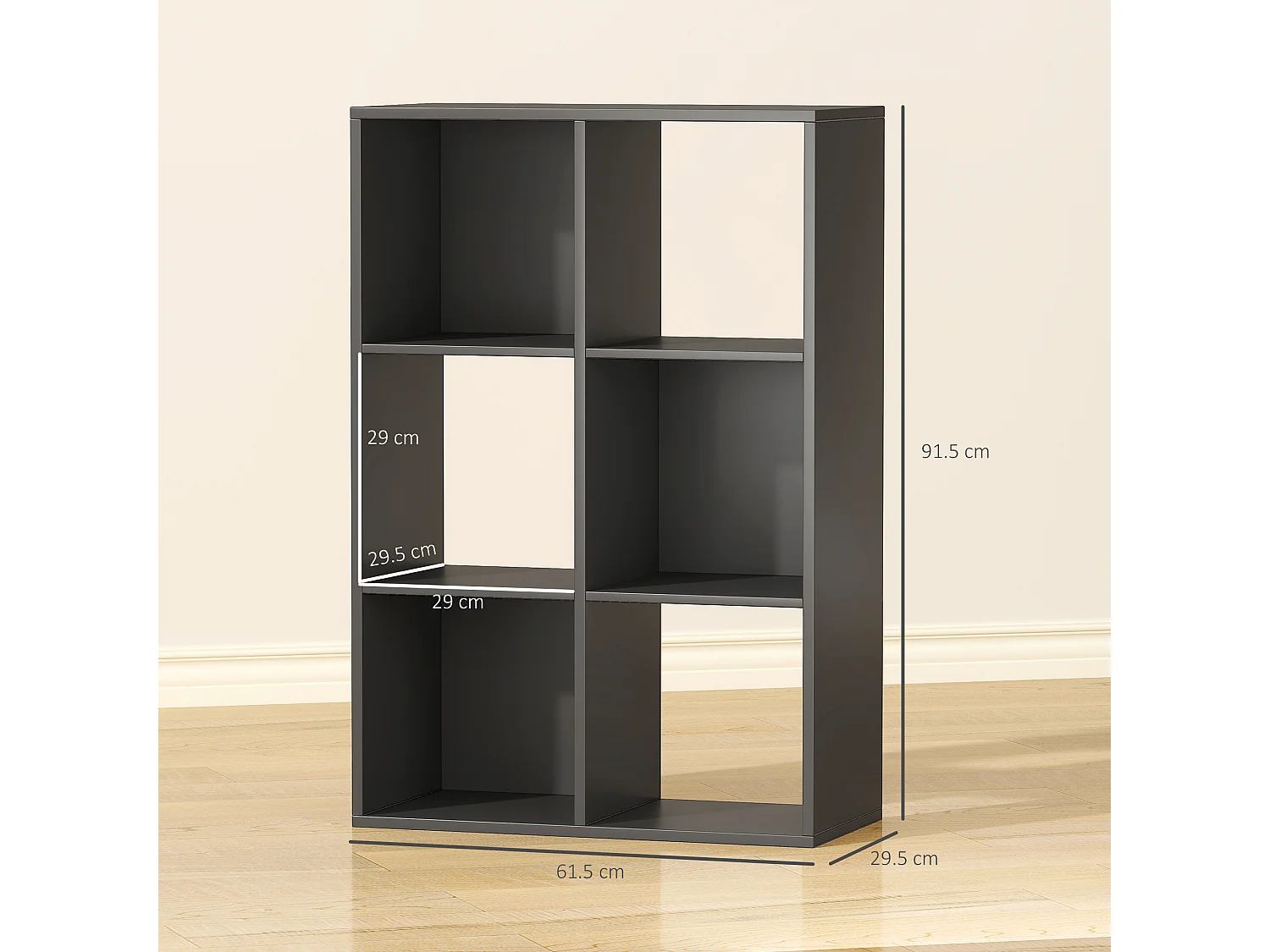 Libreria a cubi moderna con 6 ripiani in truciolato nero