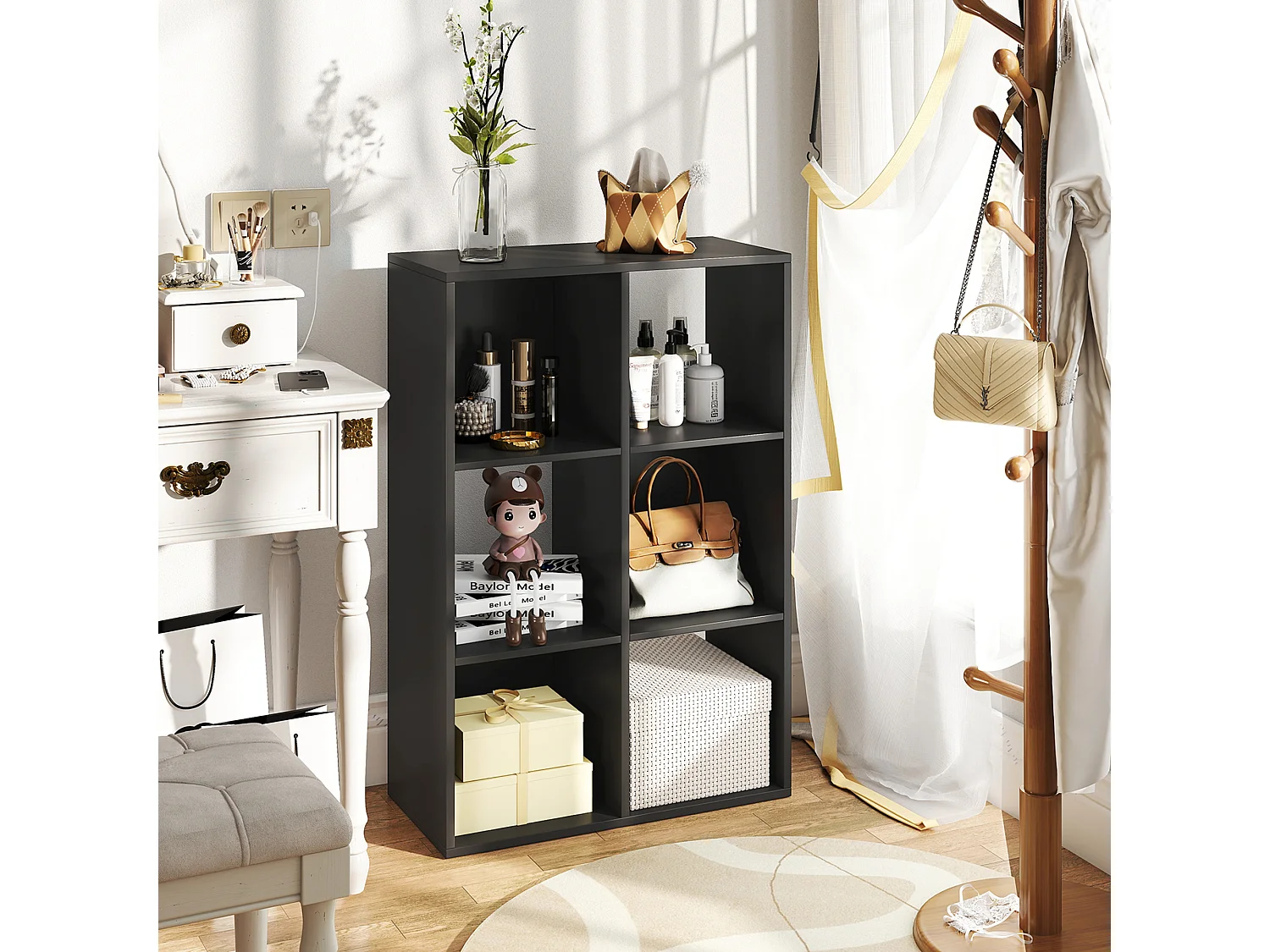 Libreria a cubi moderna con 6 ripiani in truciolato nero