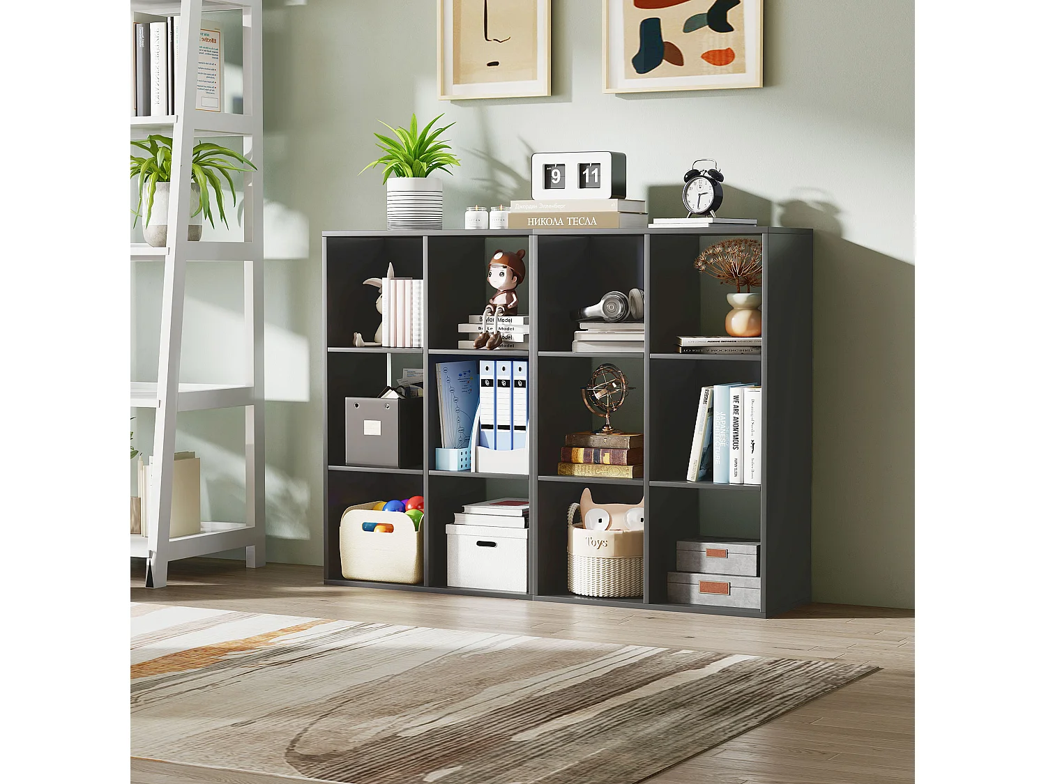 Libreria a cubi moderna con 6 ripiani in truciolato nero