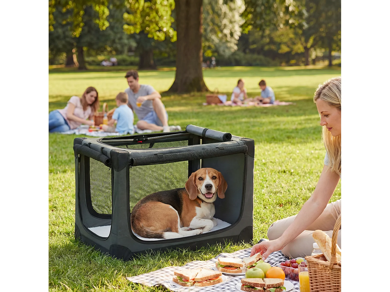 Trasportino morbido per cani pieghevole con cuscino in oxford verde