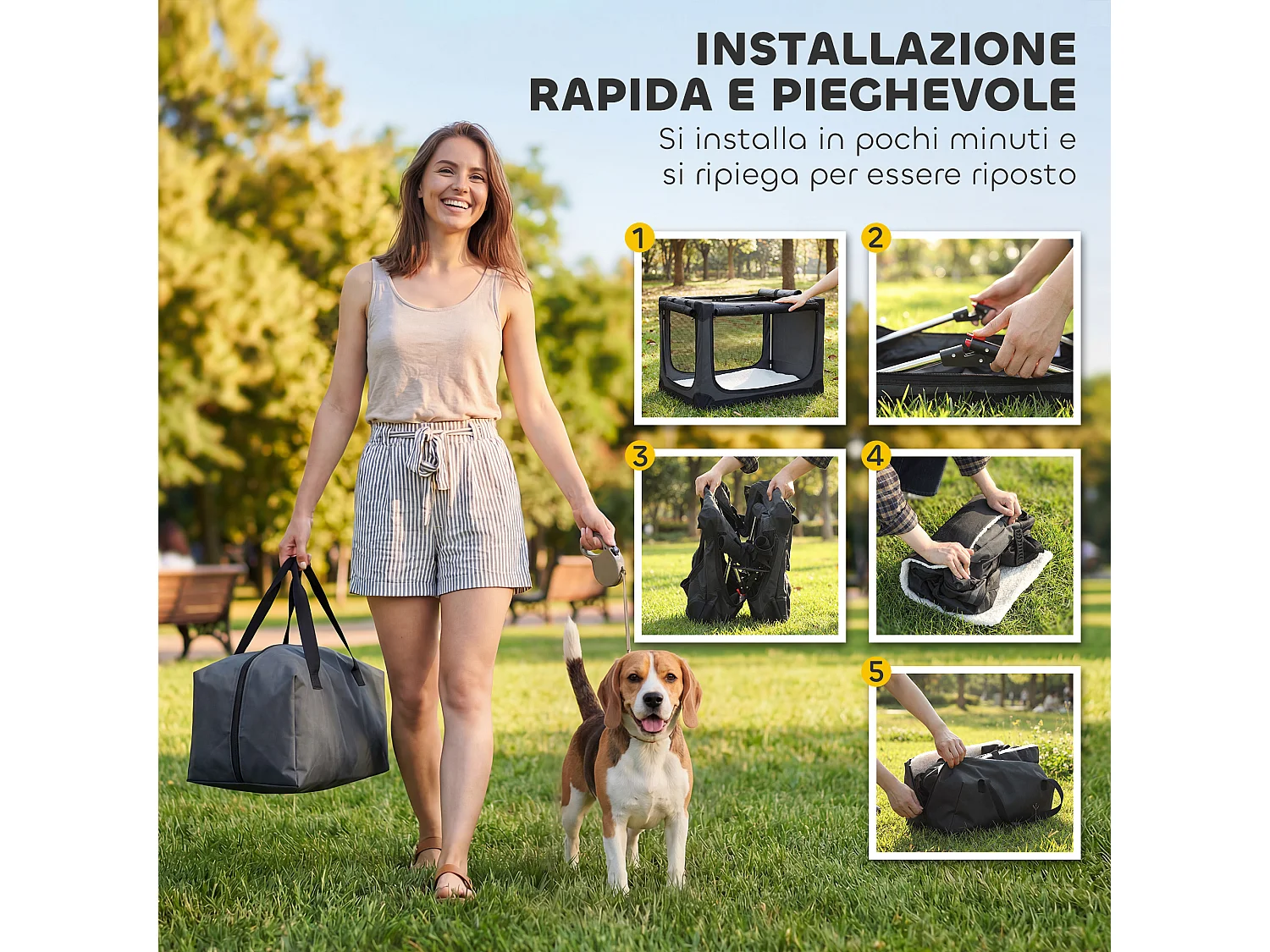 Trasportino morbido per cani pieghevole con cuscino in oxford verde