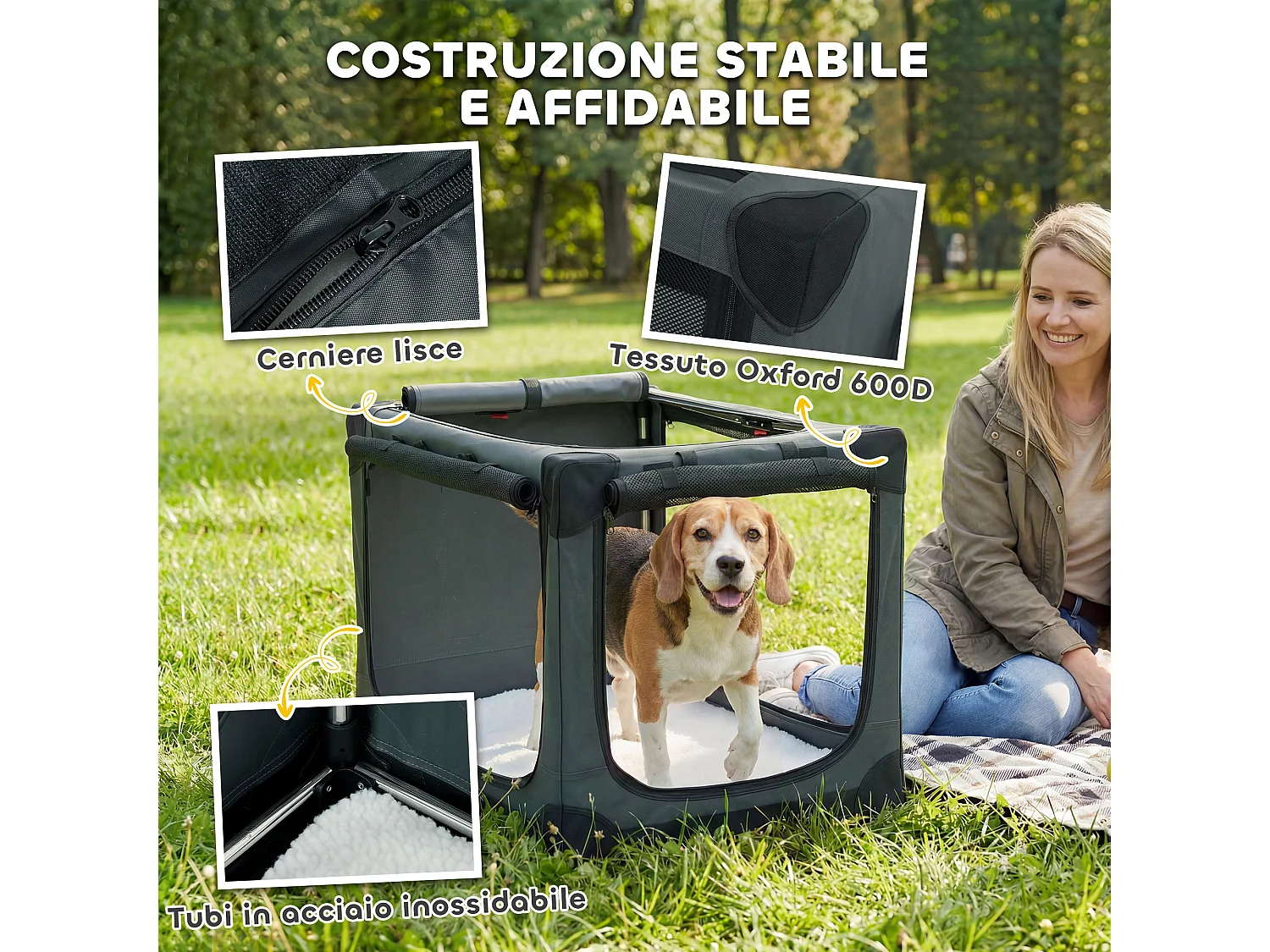 Trasportino morbido per cani pieghevole con cuscino in oxford verde