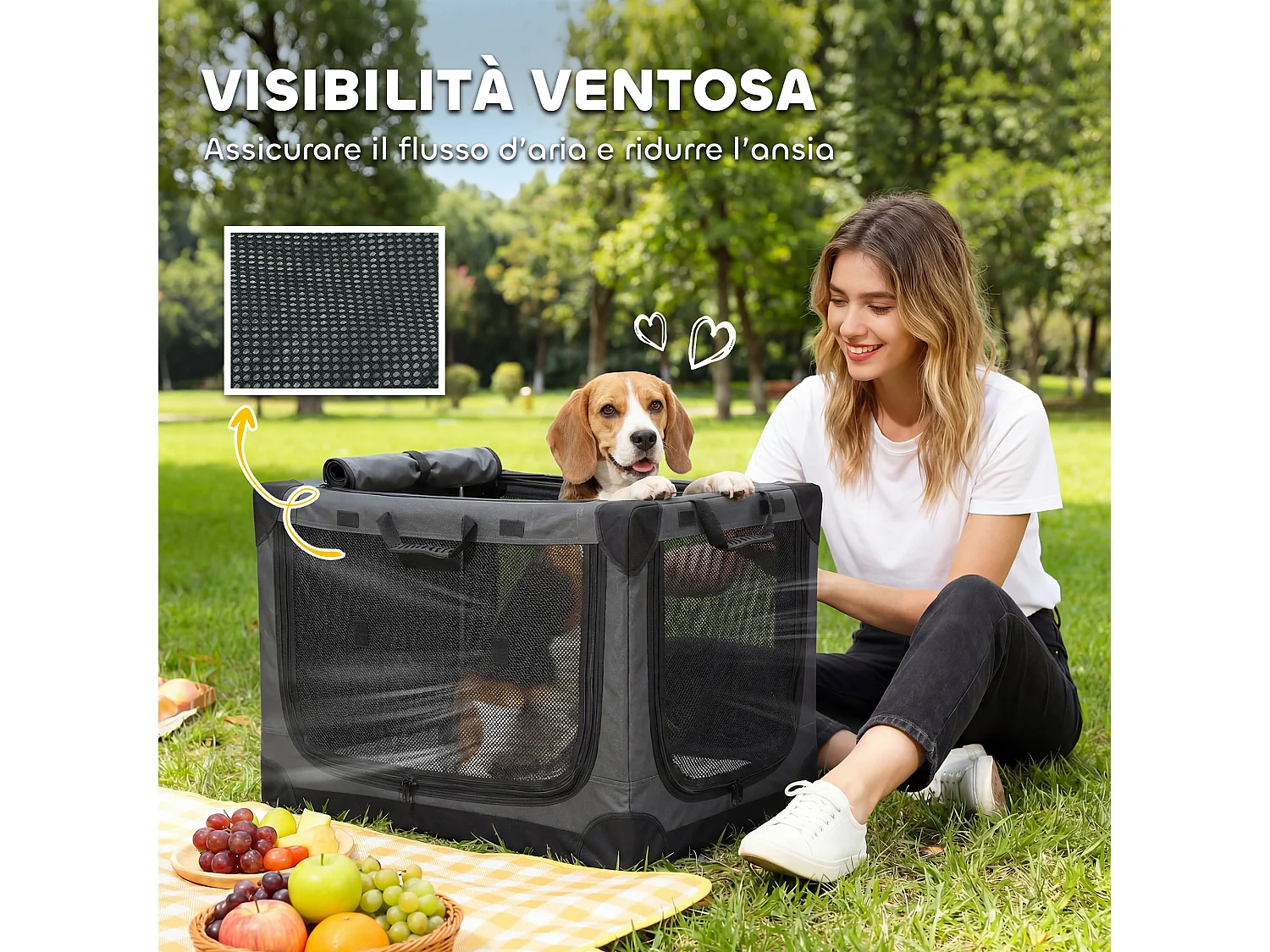 Trasportino morbido per cani pieghevole con cuscino in oxford verde