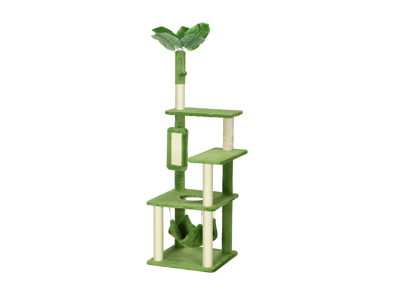 Tiragraffi per gatti da 142 cm con amaca pallina sisal e sistema antiribaltamento verde