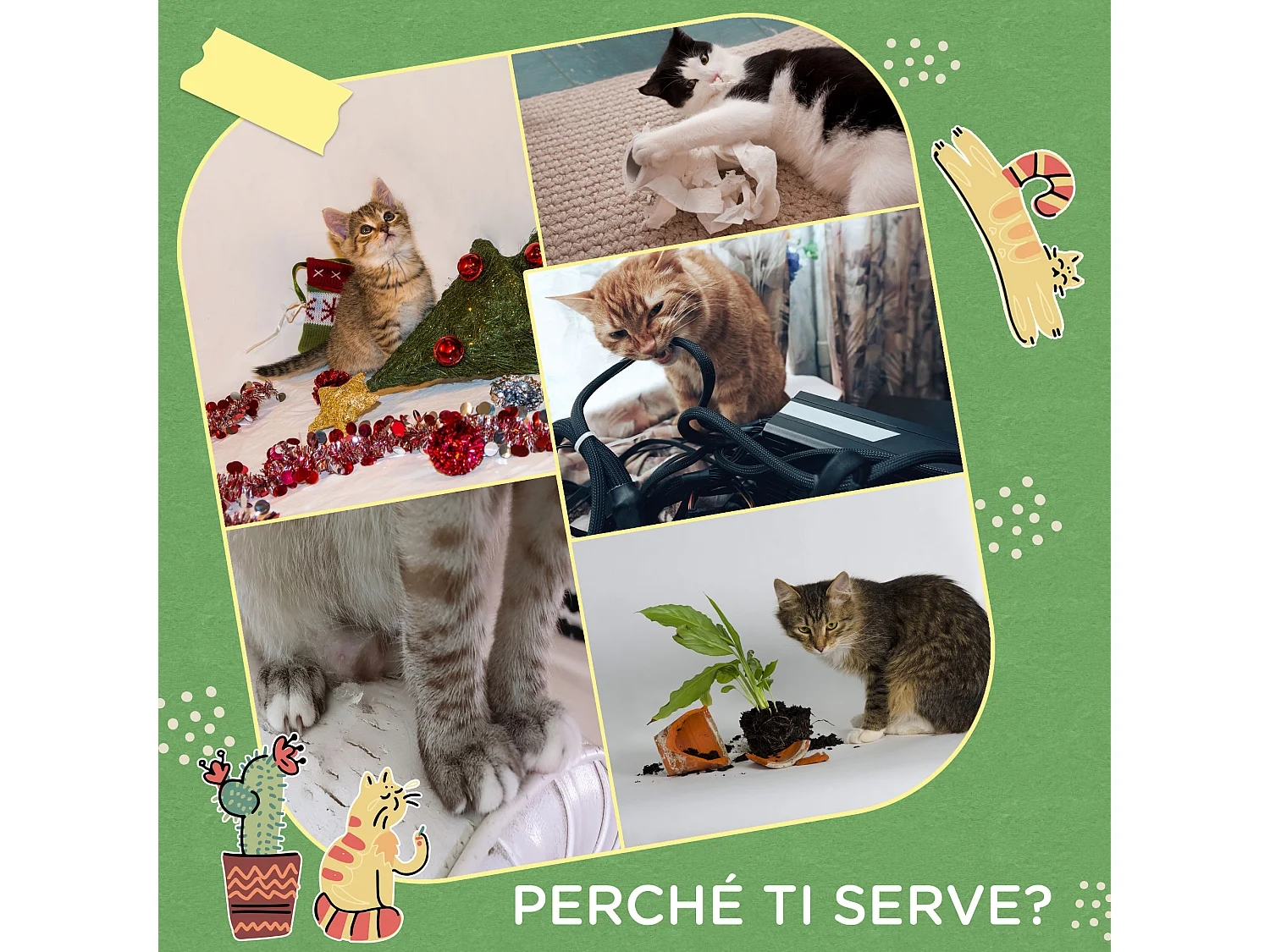 Tiragraffi per gatti da 142 cm con amaca pallina sisal e sistema antiribaltamento verde