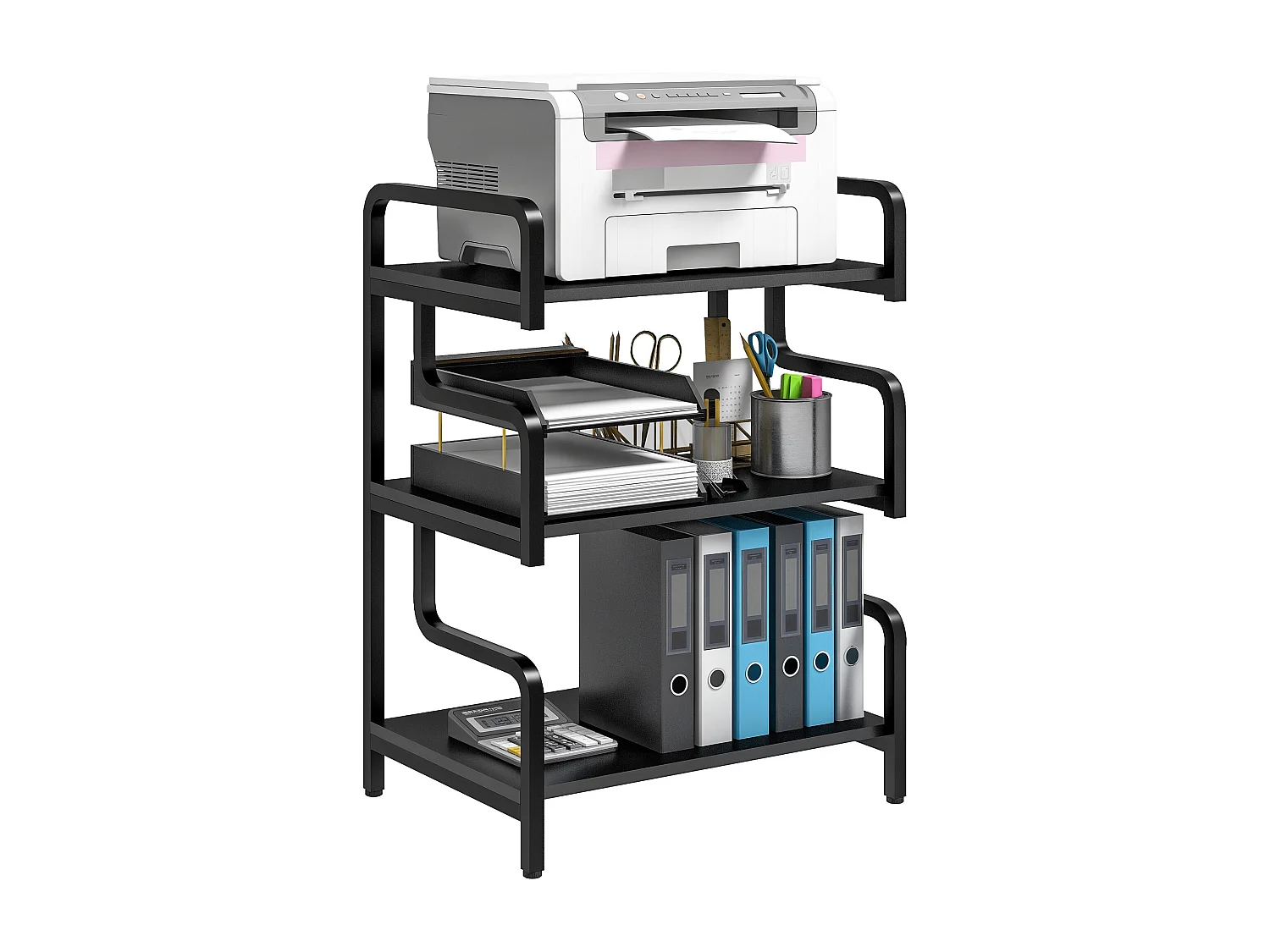 Supporto per stampante a 3 livelli in metallo e truciolato nero