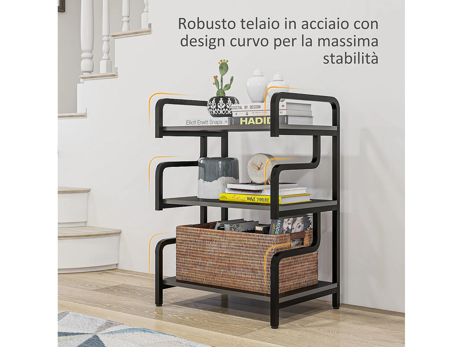 Supporto per stampante a 3 livelli in metallo e truciolato nero