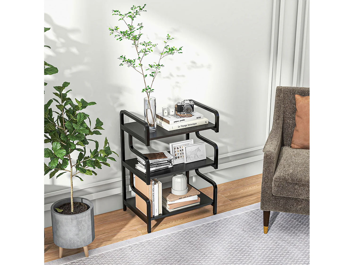 Supporto per stampante a 3 livelli in metallo e truciolato nero