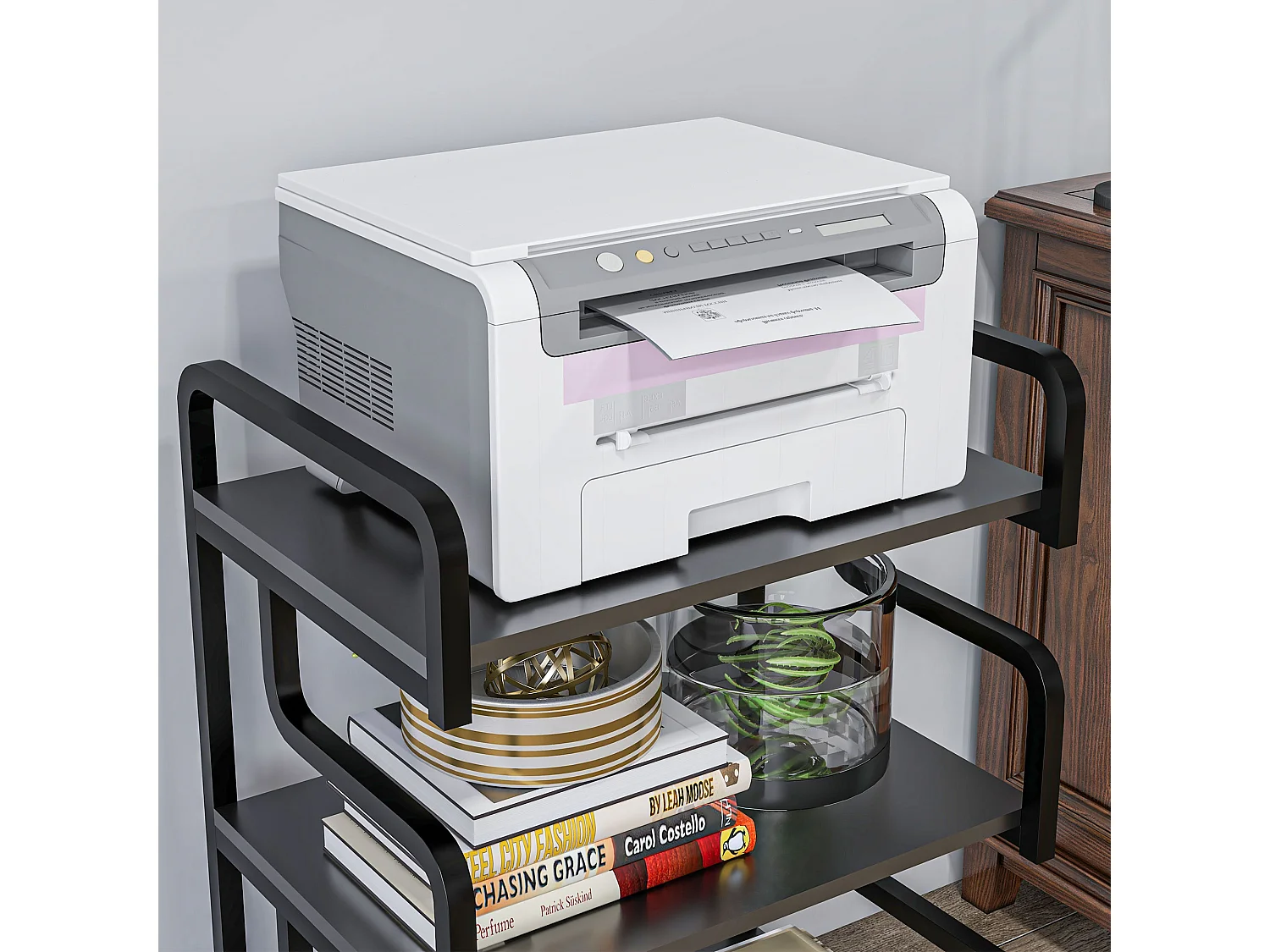 Supporto per stampante a 3 livelli in metallo e truciolato nero