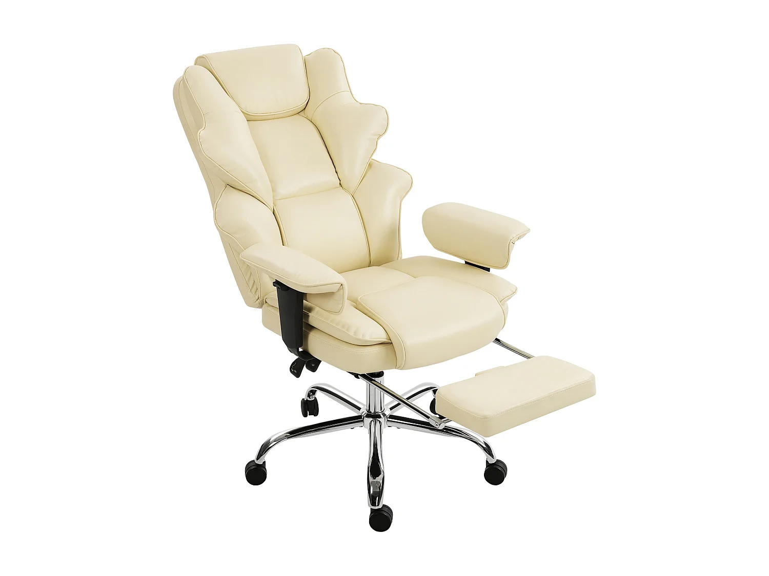 Sedia da ufficio con poggiapiedi e poggiatesta, in pelle pu, schiuma e metallo