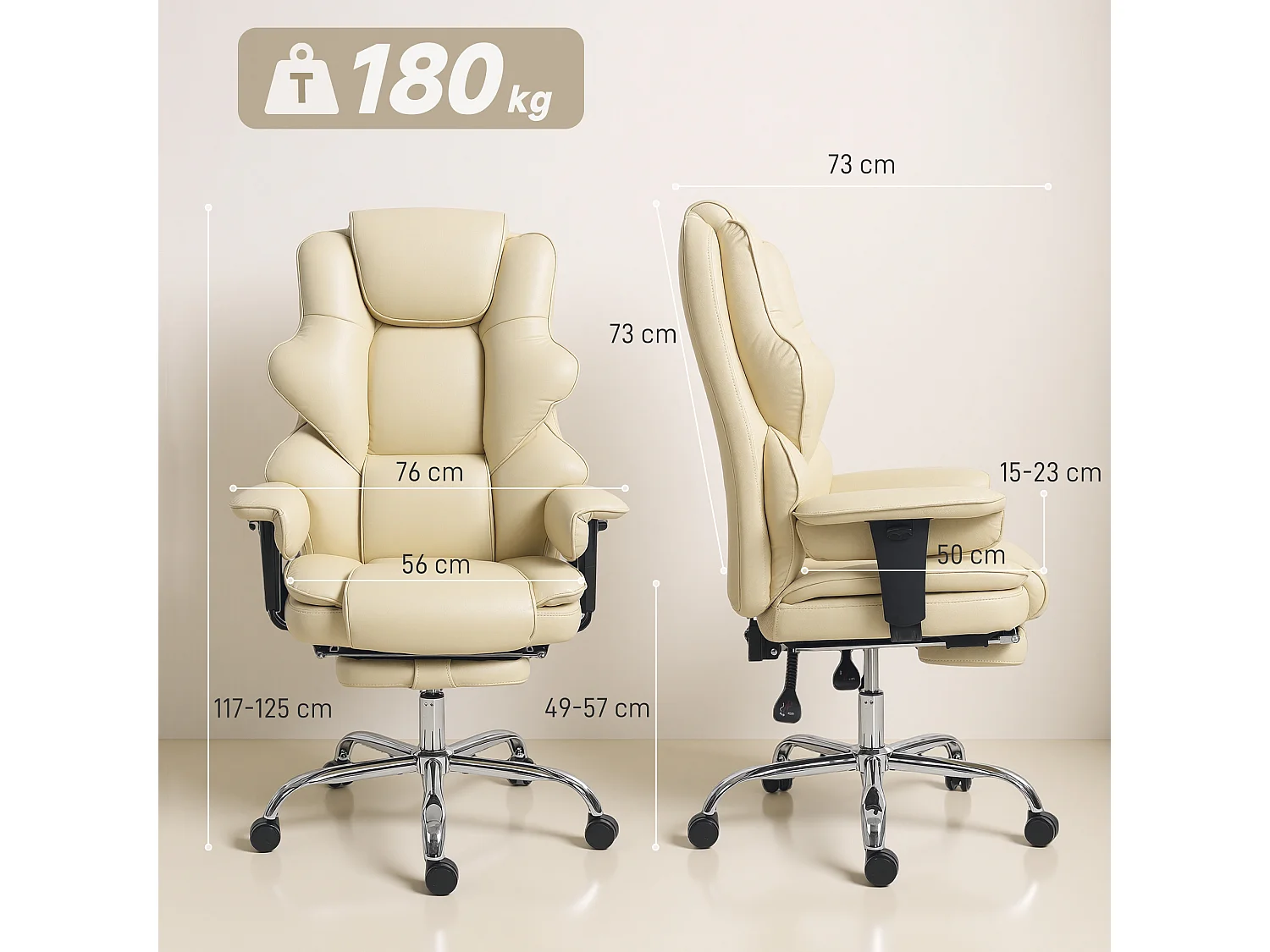 Sedia da ufficio con poggiapiedi e poggiatesta, in pelle pu, schiuma e metallo