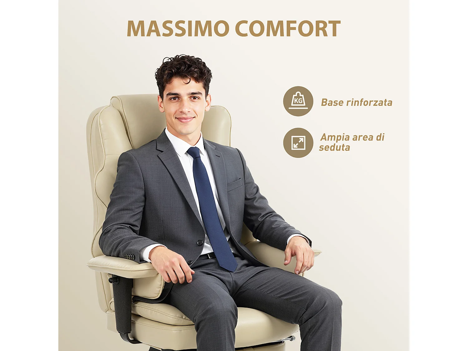 Sedia da ufficio con poggiapiedi e poggiatesta, in pelle pu, schiuma e metallo