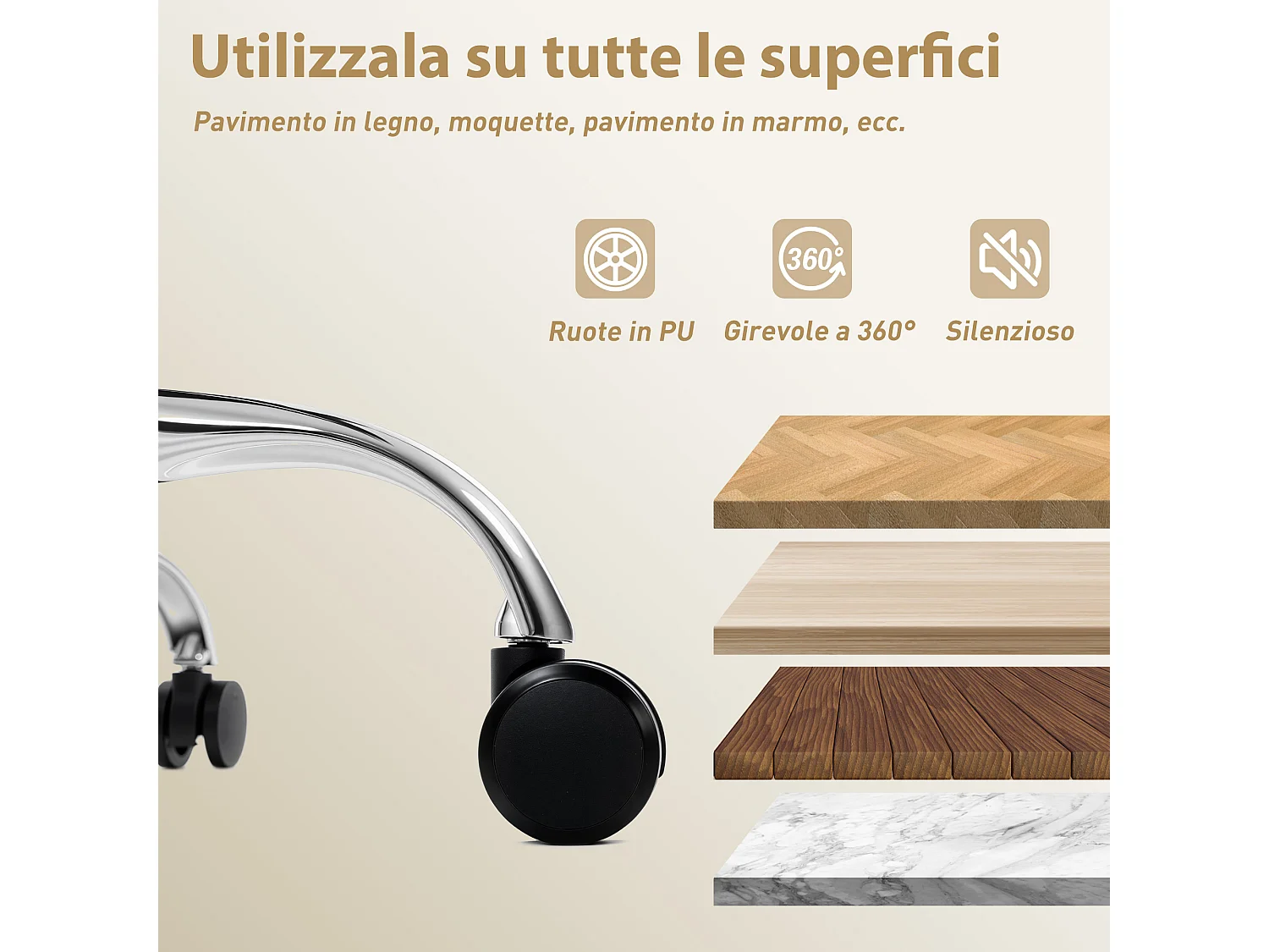 Sedia da ufficio con poggiapiedi e poggiatesta, in pelle pu, schiuma e metallo