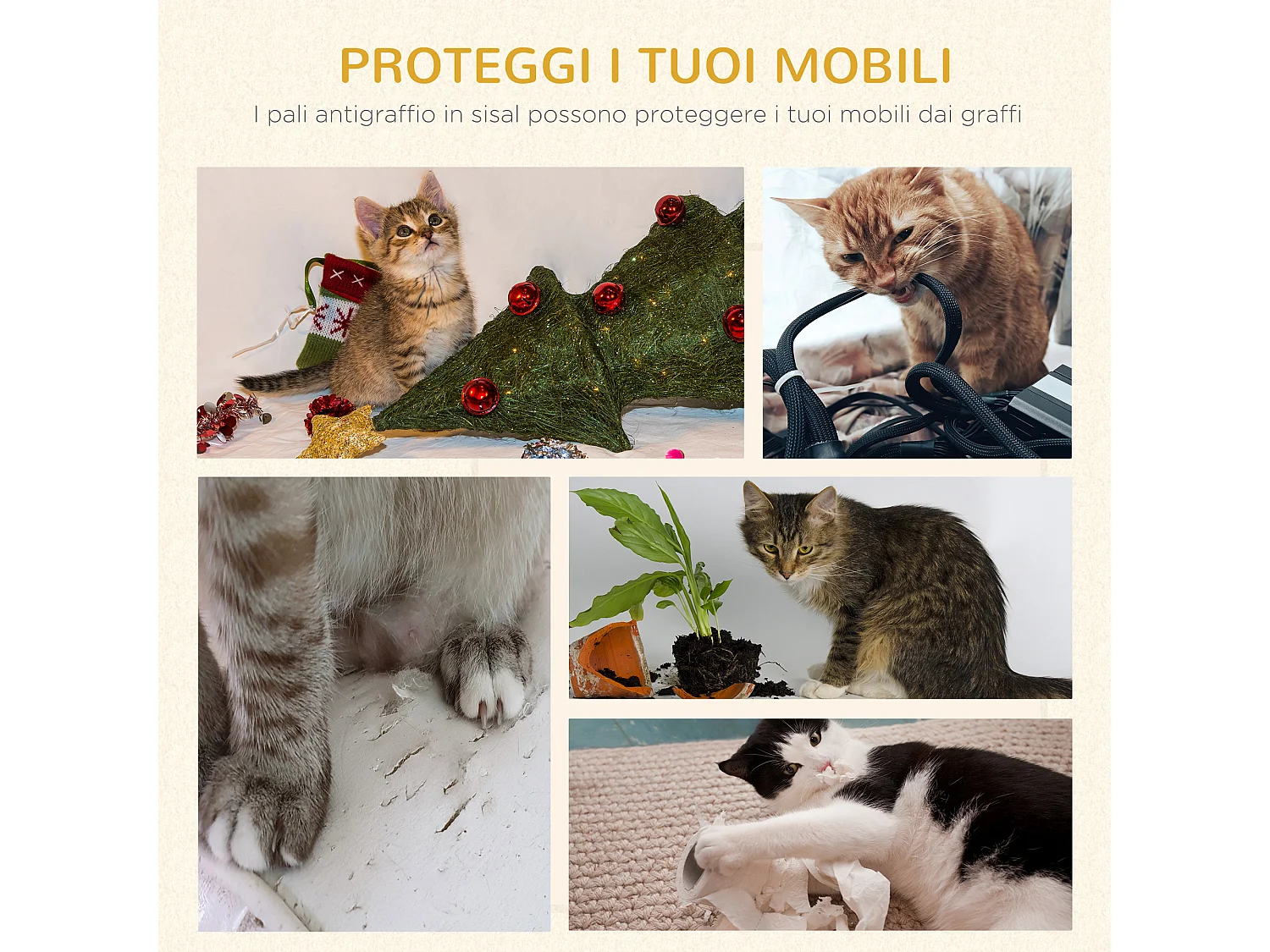 Albero tiragraffi per gatti adulti su più livelli con cuccia posatoio e 2 ripiani bianco e grigio 48x35x100cm