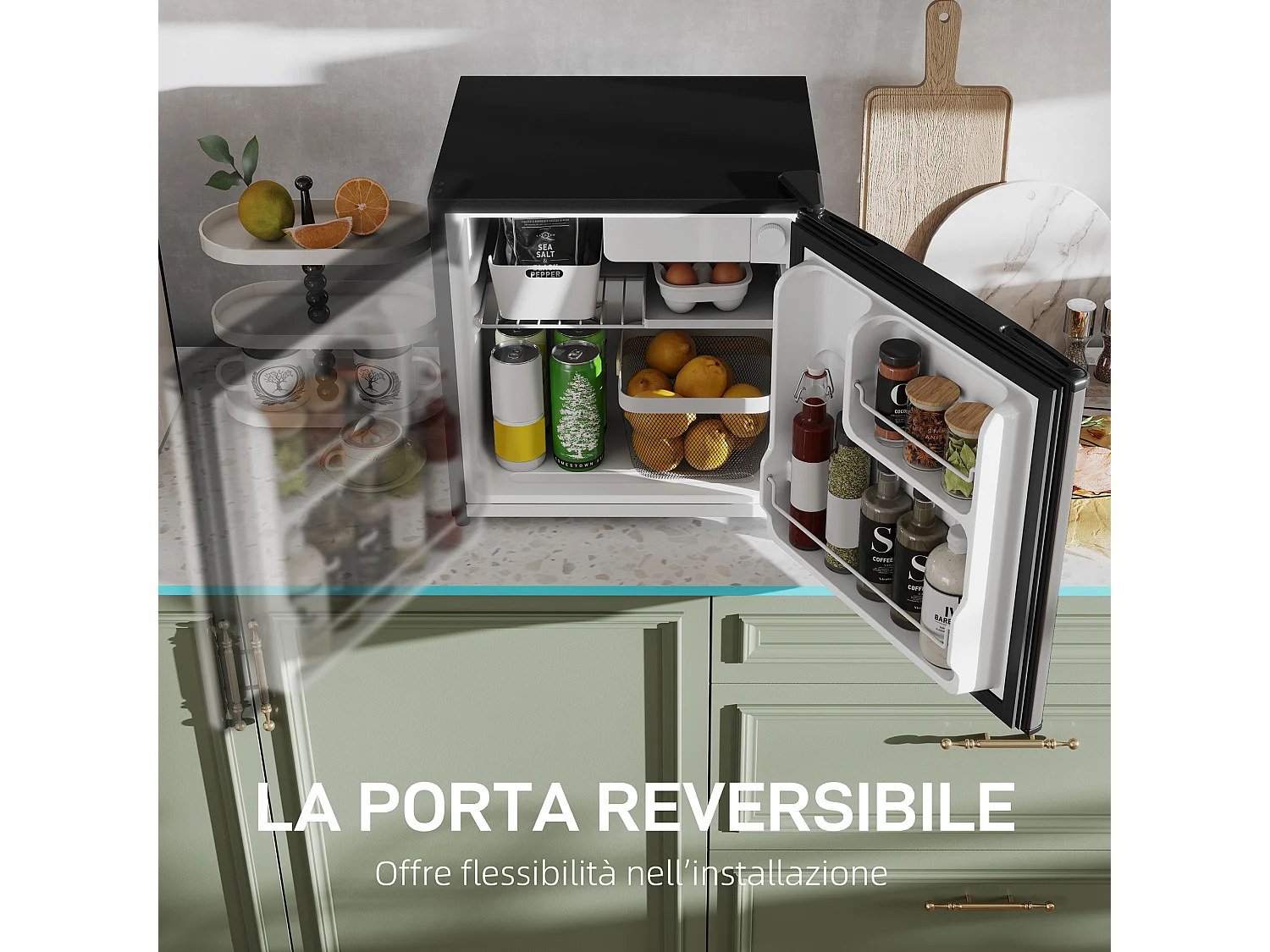 Mini Frigo 46L con Freezer, Porta Reversibile, Temperatura Regolabile