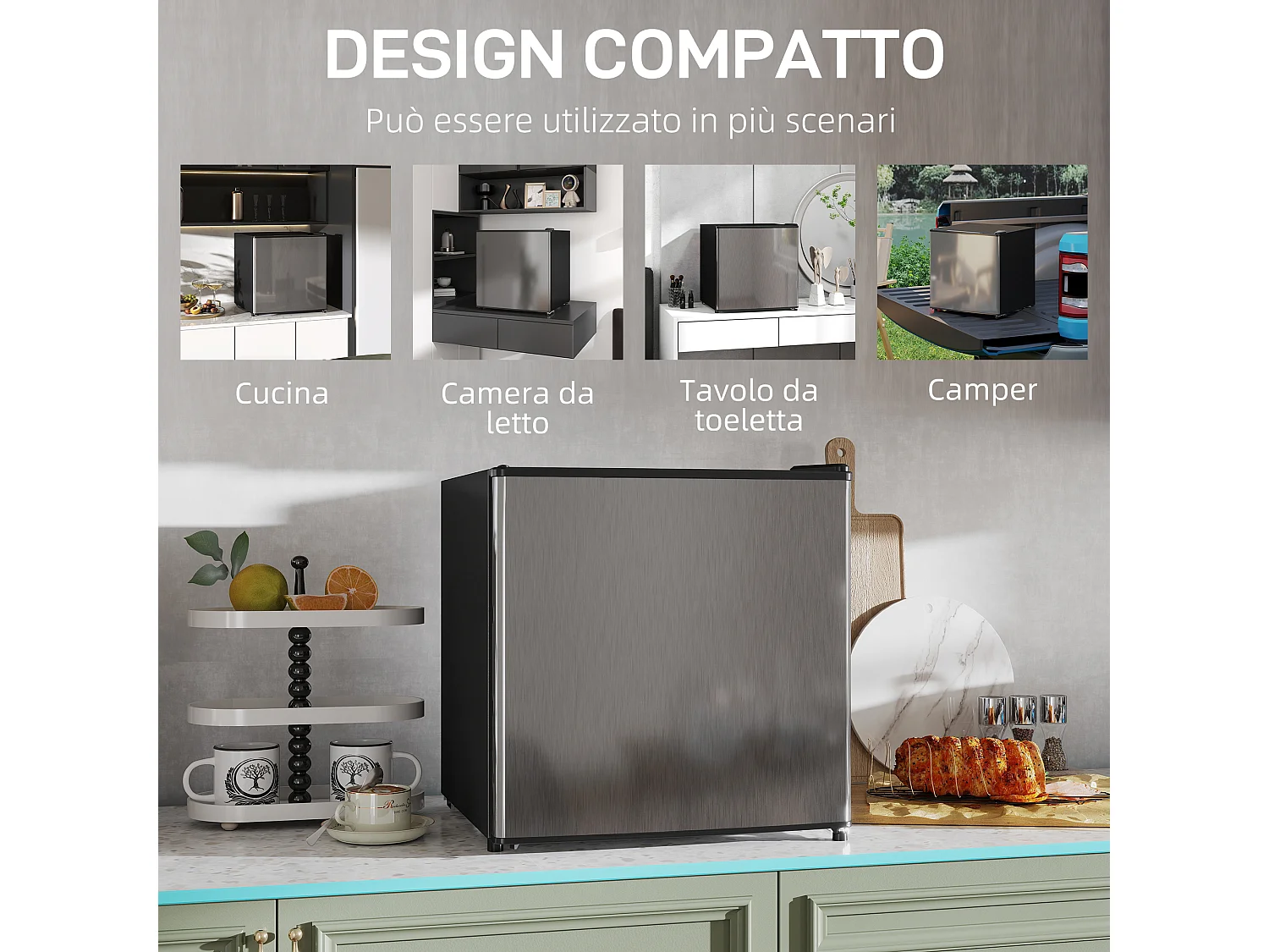 Mini Frigo 46L con Freezer, Porta Reversibile, Temperatura Regolabile