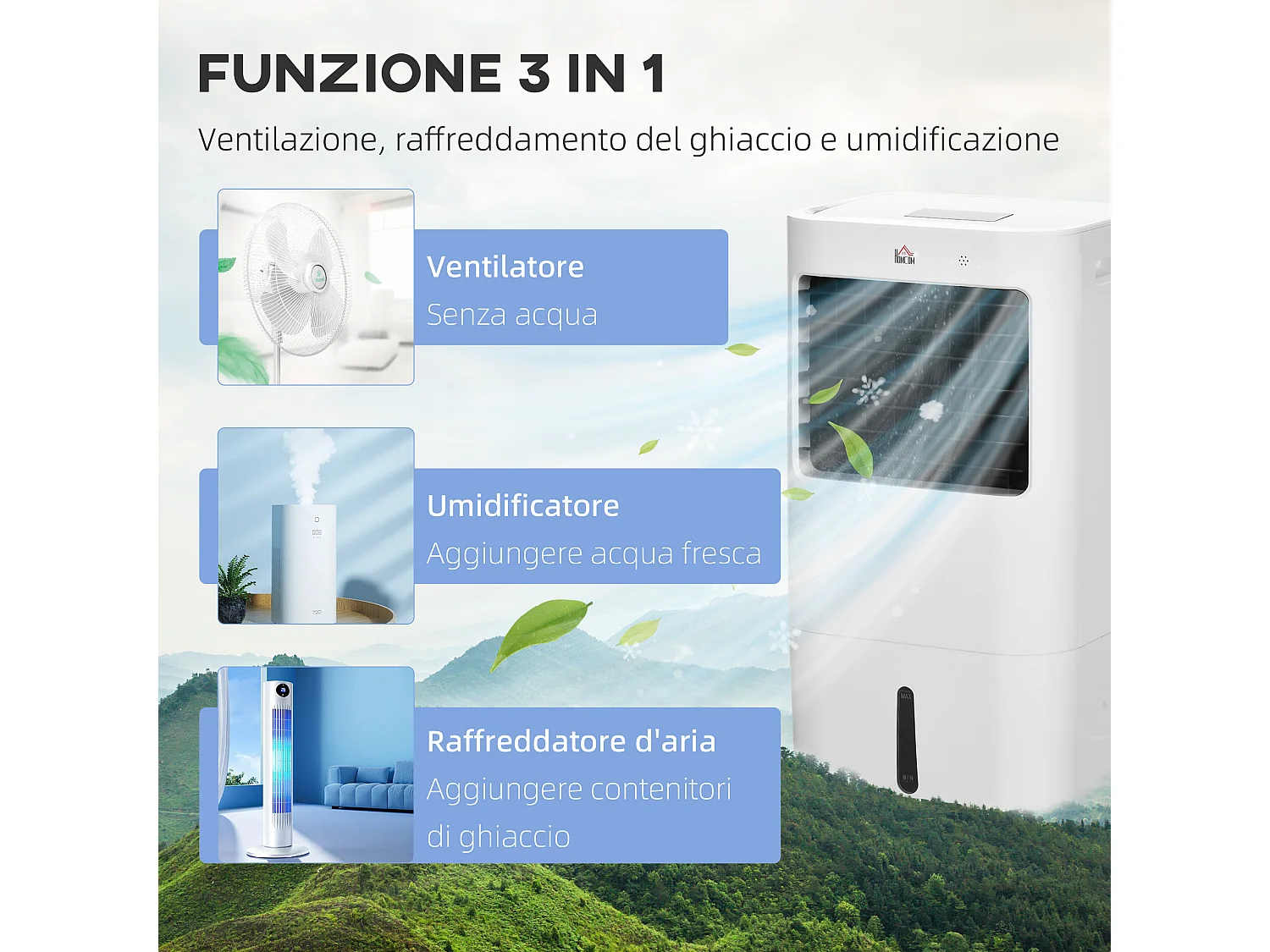 Raffrescatore Evaporativo 3 in 1 con Telecomando e Timer Bianco