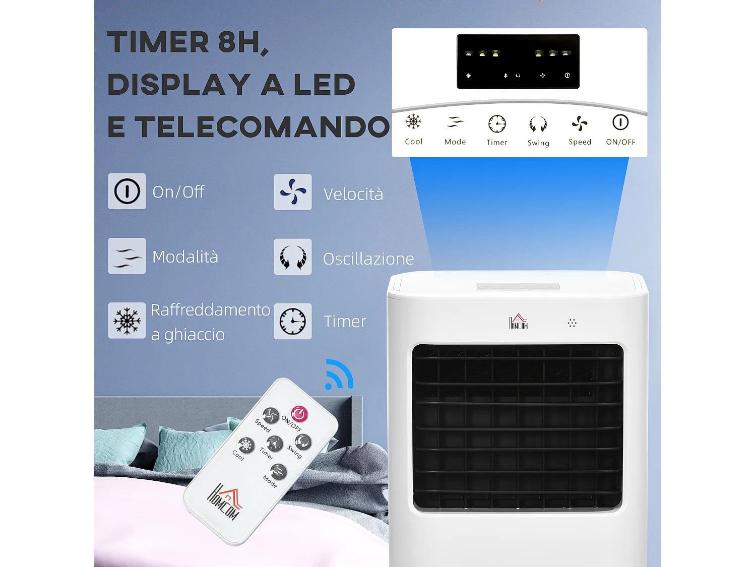 Raffrescatore Evaporativo 3 in 1 con Telecomando e Timer Bianco