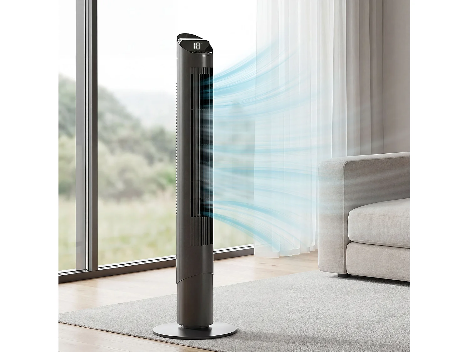 Ventilatore a Torre Oscillante con App WiFi, 116 cm, Nero
