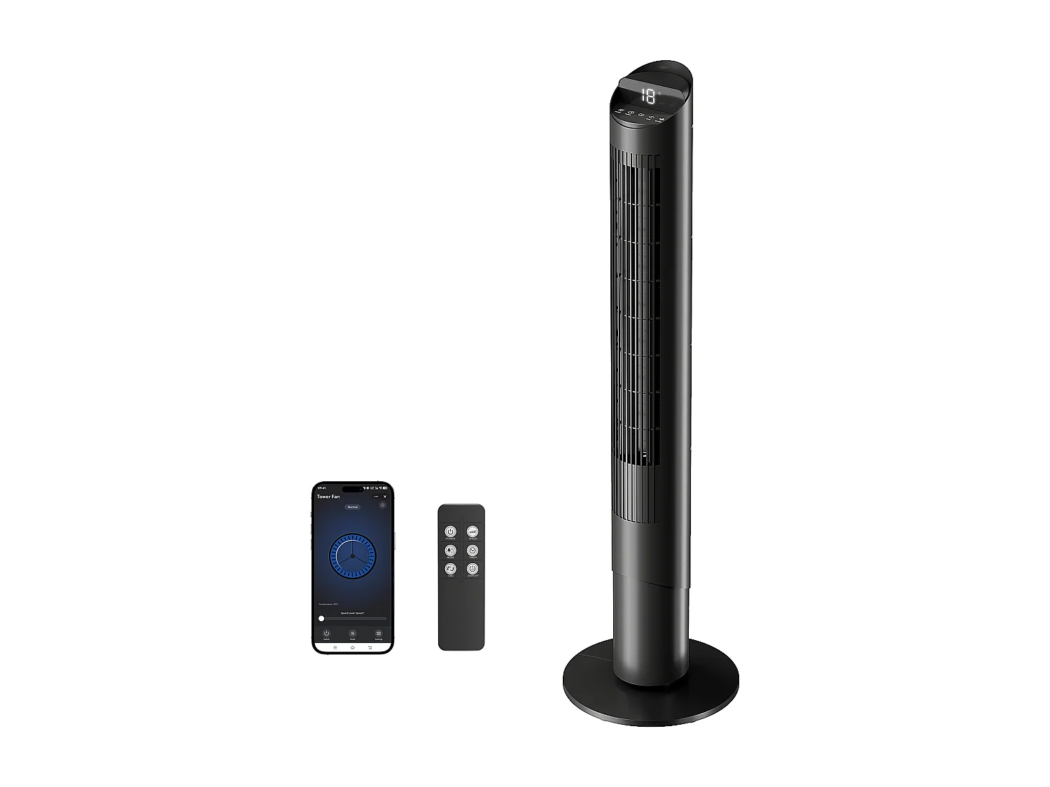 Ventilatore a Torre Oscillante con App WiFi, 116 cm, Nero