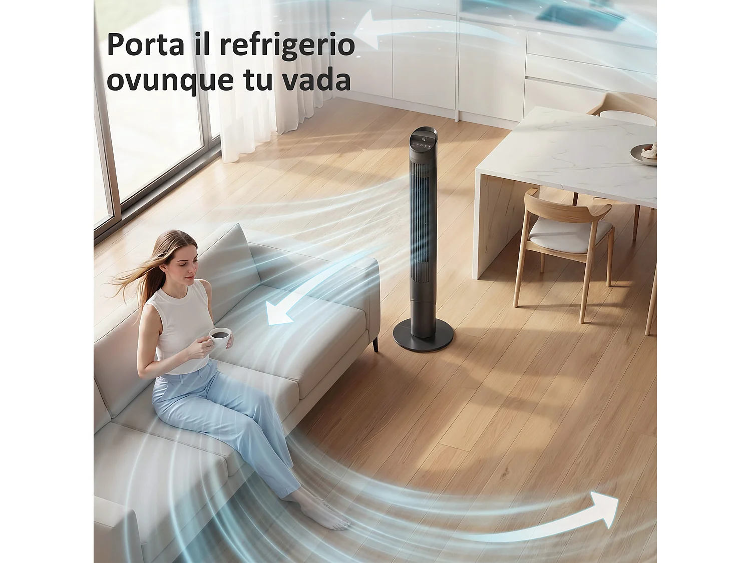 Ventilatore a Torre Oscillante con App WiFi, 116 cm, Nero