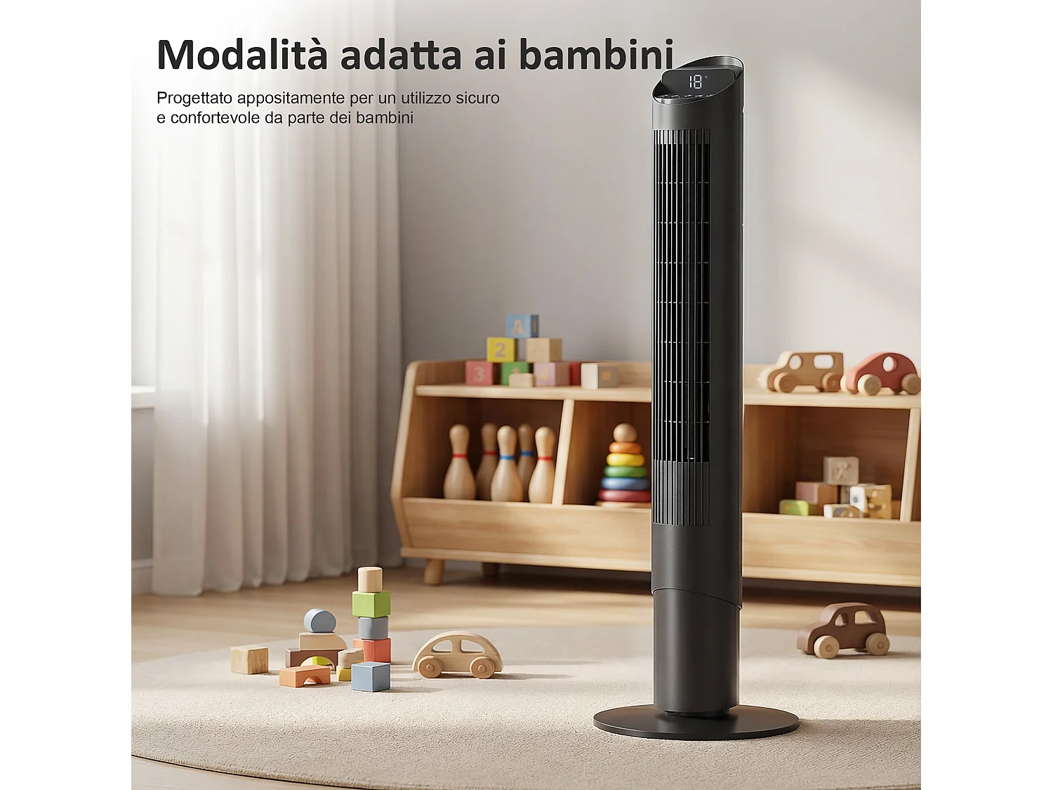 Ventilatore a Torre Oscillante con App WiFi, 116 cm, Nero