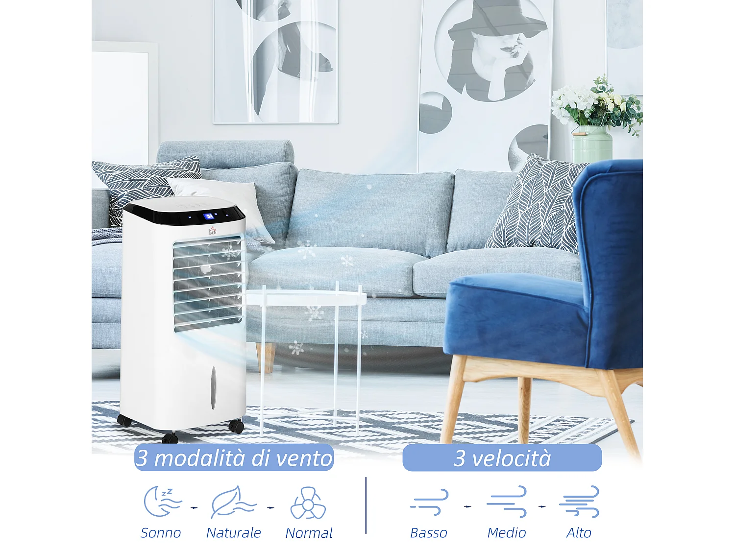 Raffrescatore Evaporativo 4 in 1 con 9 Modalità, Telecomando, Timer, Nero